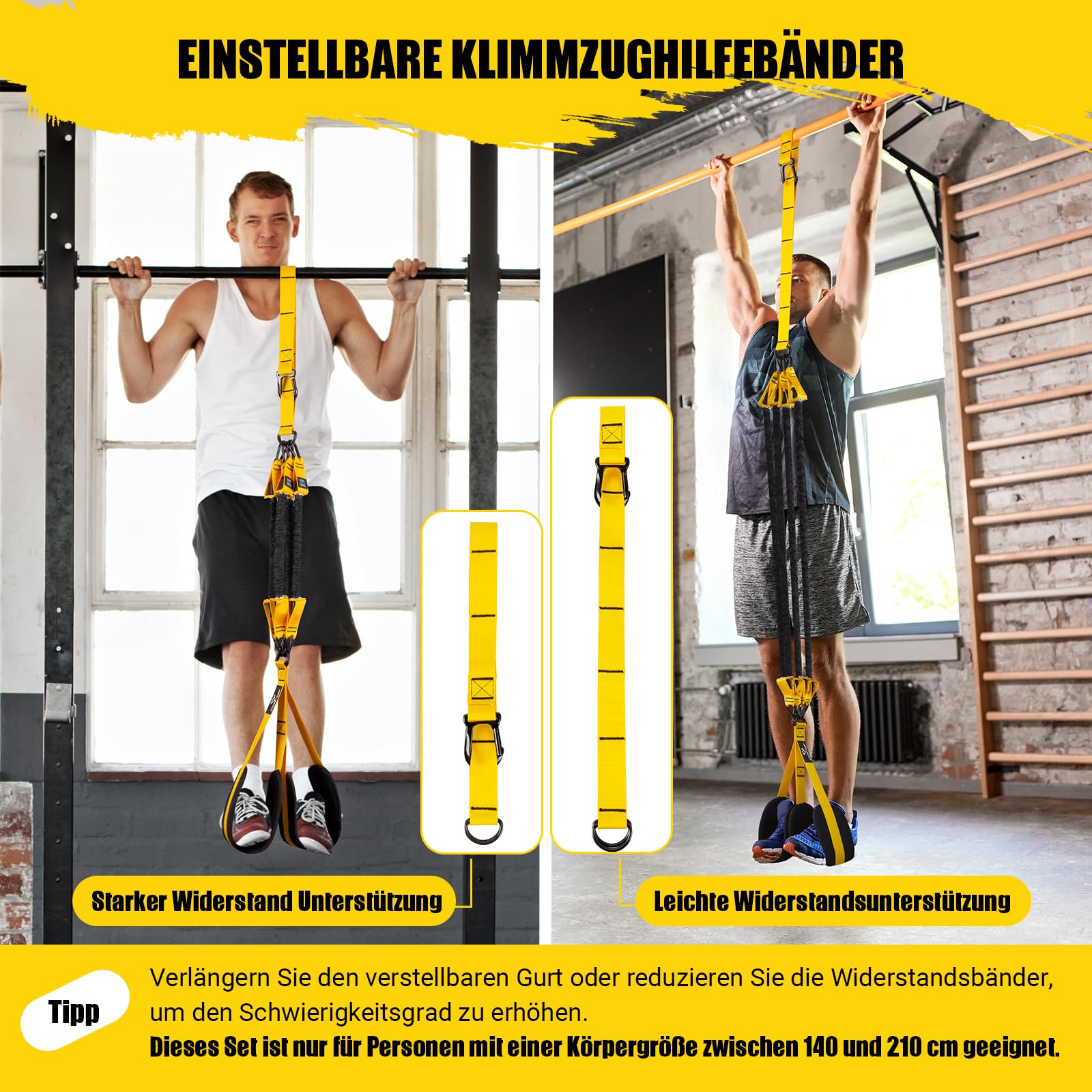 COFOF Klimmzughilfebänder, robuste Klimmzug-Widerstandsbänder mit verstellbarem Widerstand und Höhe mit Zwei stabilen Fußstützpedalen, Unterstützung für Anfänger beim Klimmzugtraining