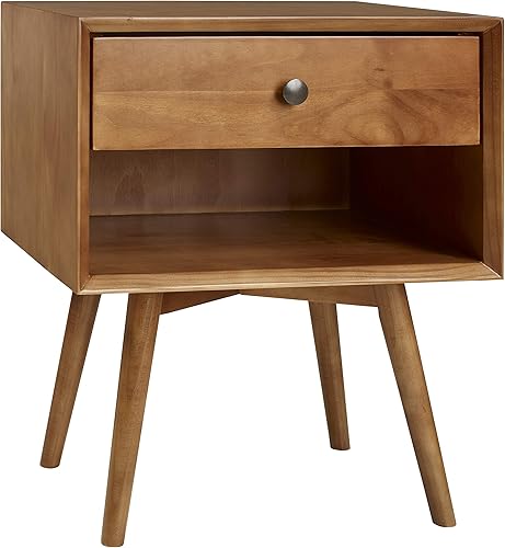 Walker Edison Mesita de noche de madera moderna de mediados de siglo, cajón de almacenamiento y estante mesita de noche, 1 paquete, caramelo