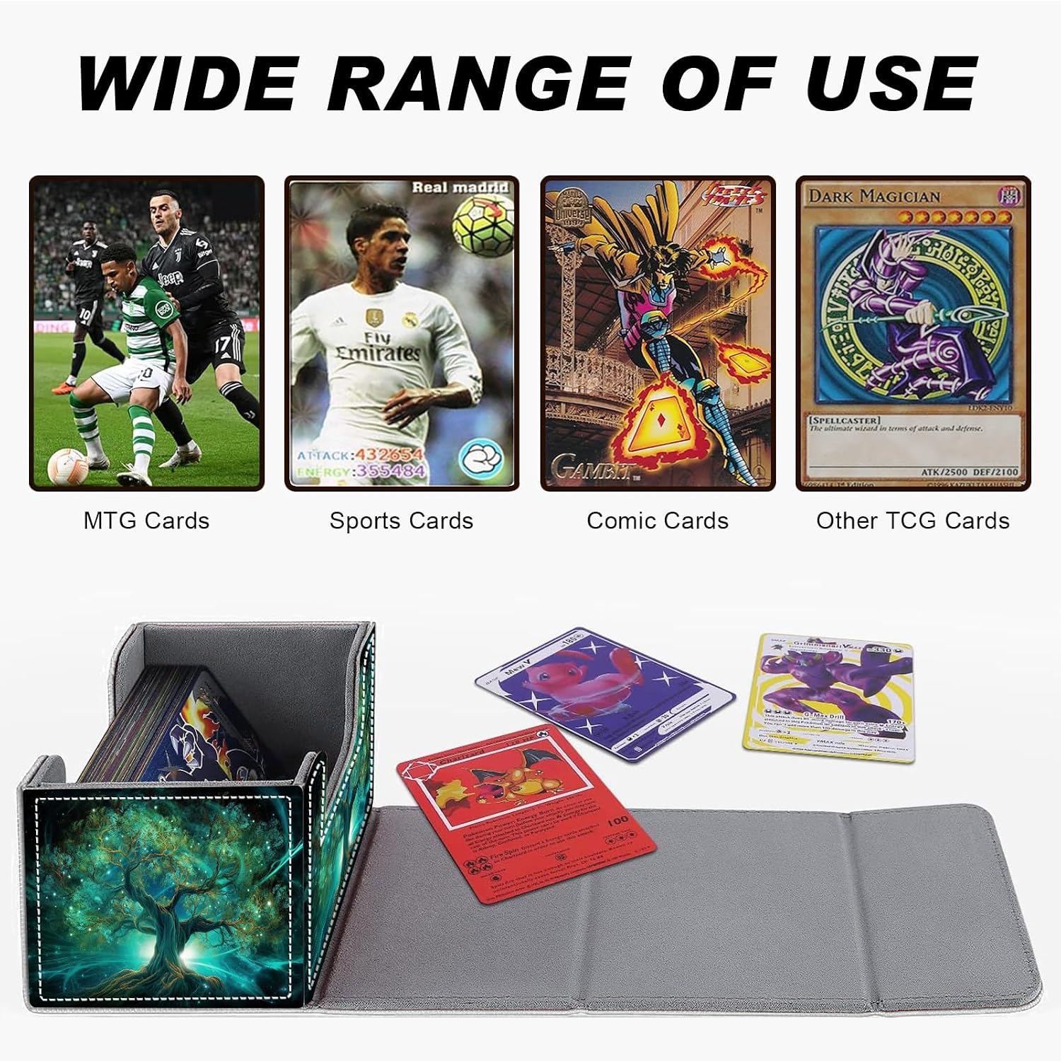 Card Game Storage Box for TCG Commander Deck Box MTG Card Box Organizer Trading Card Case TCG Card Storage Box Magnetic Closure Creative Pattern, Trees With Blue Green Light