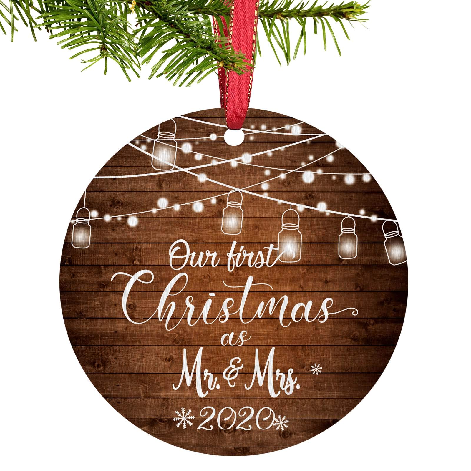 Tmflexe Upgrade Design 2020 Christmas Ornament Wood Round Christmas Decorations 2020 Year to Forget Christmas Tree Hanging Ornament Decorative Souvenir (Mr&Mrs)