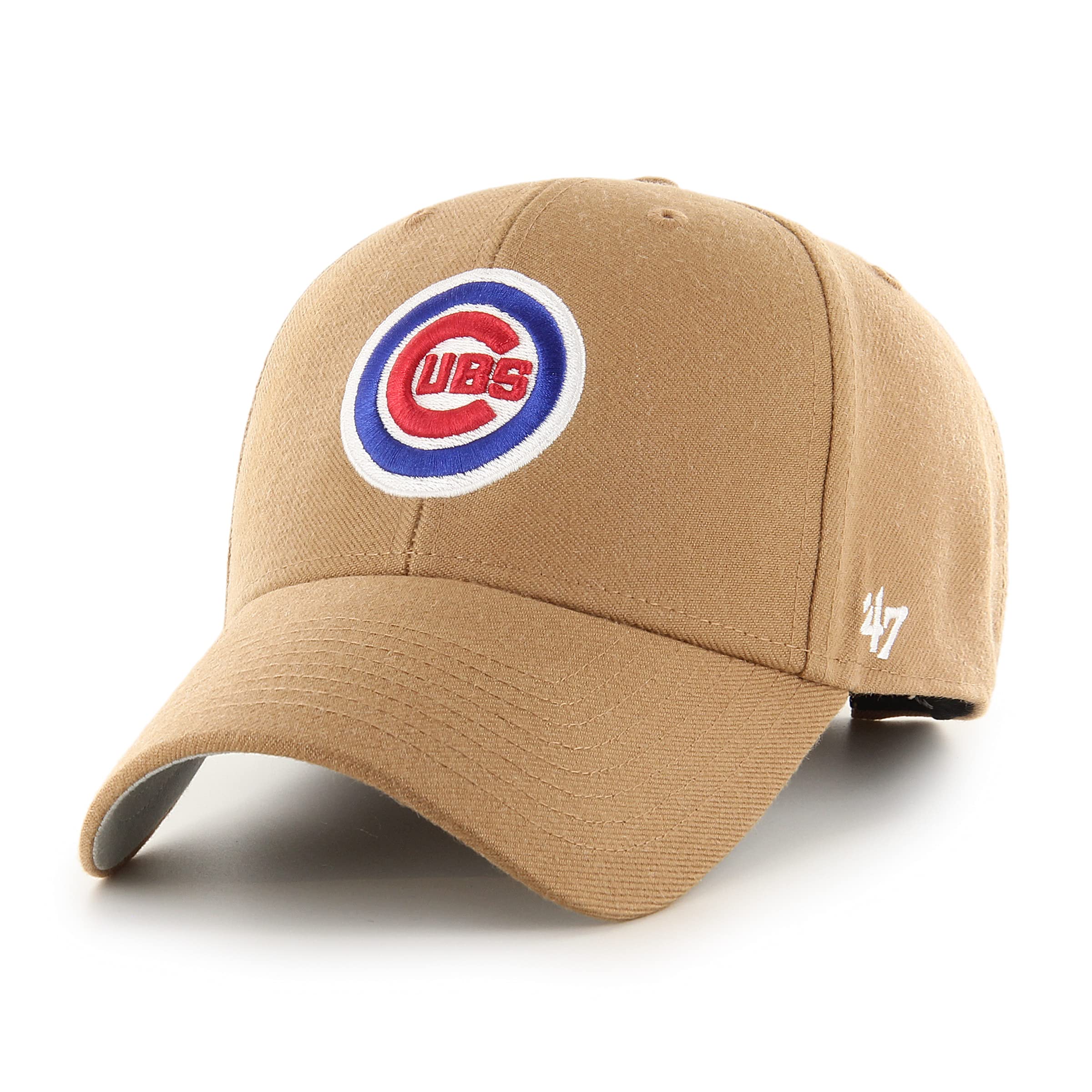 47MLB Chicago Cubs MVP Unisex Baseball Cap, Hook & Loop Strap, Cubs Logo, Colour Camel