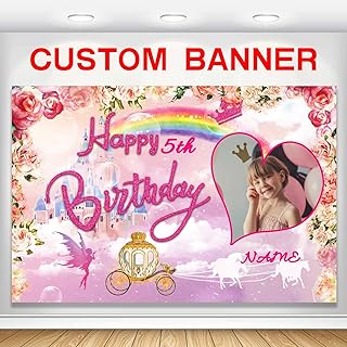 Custom Princess Castle Happy Birthday Party Decorations Supplies Personalized Princess Pink Royal Birthday Backdrop Banner for Girl Birthday Party (4x6ft)