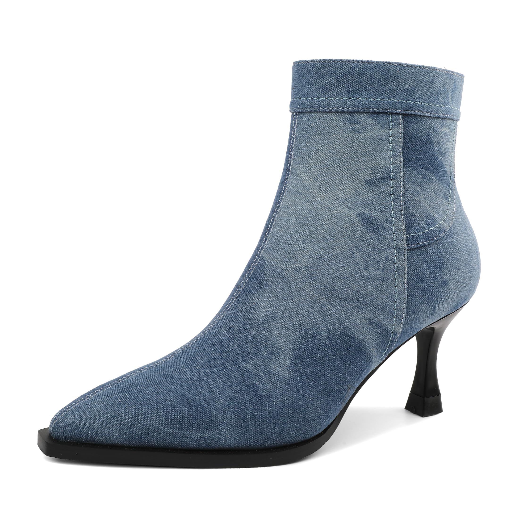 Womens Kitten Heel Booties Pointed Toe Ankle Boots Sexy Fall Winter Short Boots With Zipper 2 5 Inches