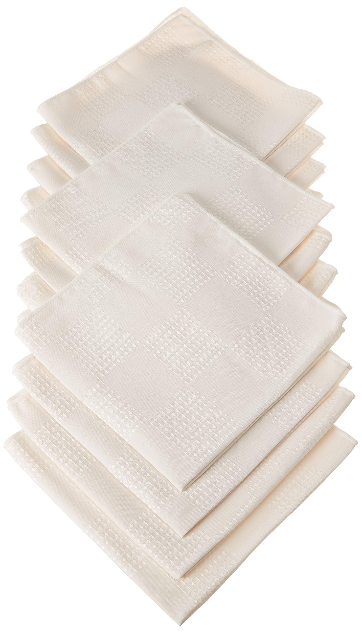 Twelve Polyester Cloth Dinner Napkins 17x17 Inches (Ivory), Hemmed Edges, Stain and Wrinkle Resistant