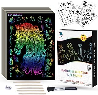Hycozy Scratch Art for Kids 62 Pcs, Rainbow Scratch Cards, DIY Scratch Art Paper, Magic Scratch Notes, Birthday & Christmas Gifts, Craft Kits for Boys & Girls, Doodling Art & Sketching