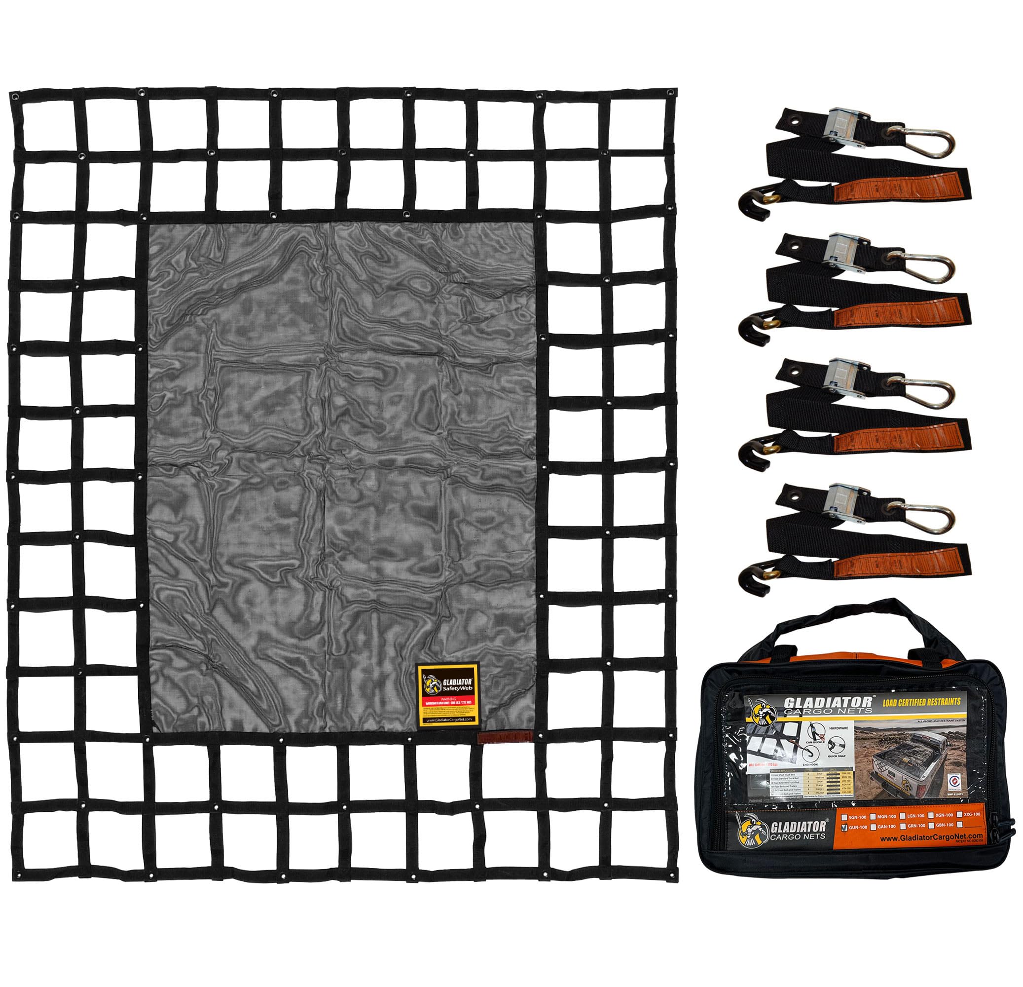 Gladiator Cargo Gear - SafetyWeb Cargo Net - Heavy Duty, Adjustable - Medium (MSW-100) 6.75' x 8'