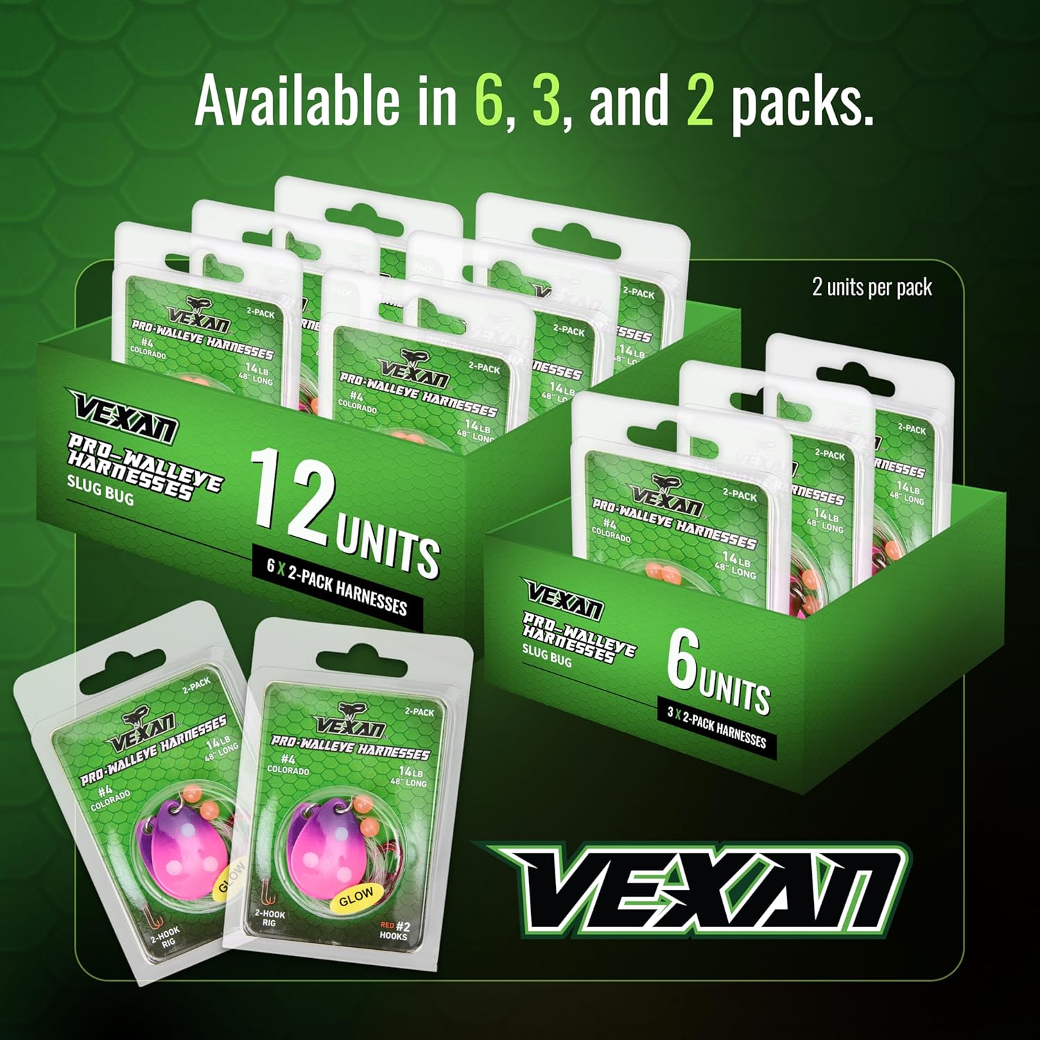 Vexan Glow Walleye Spinner Rig - Worm & Crawler Harnesses for Live Bait Fishing