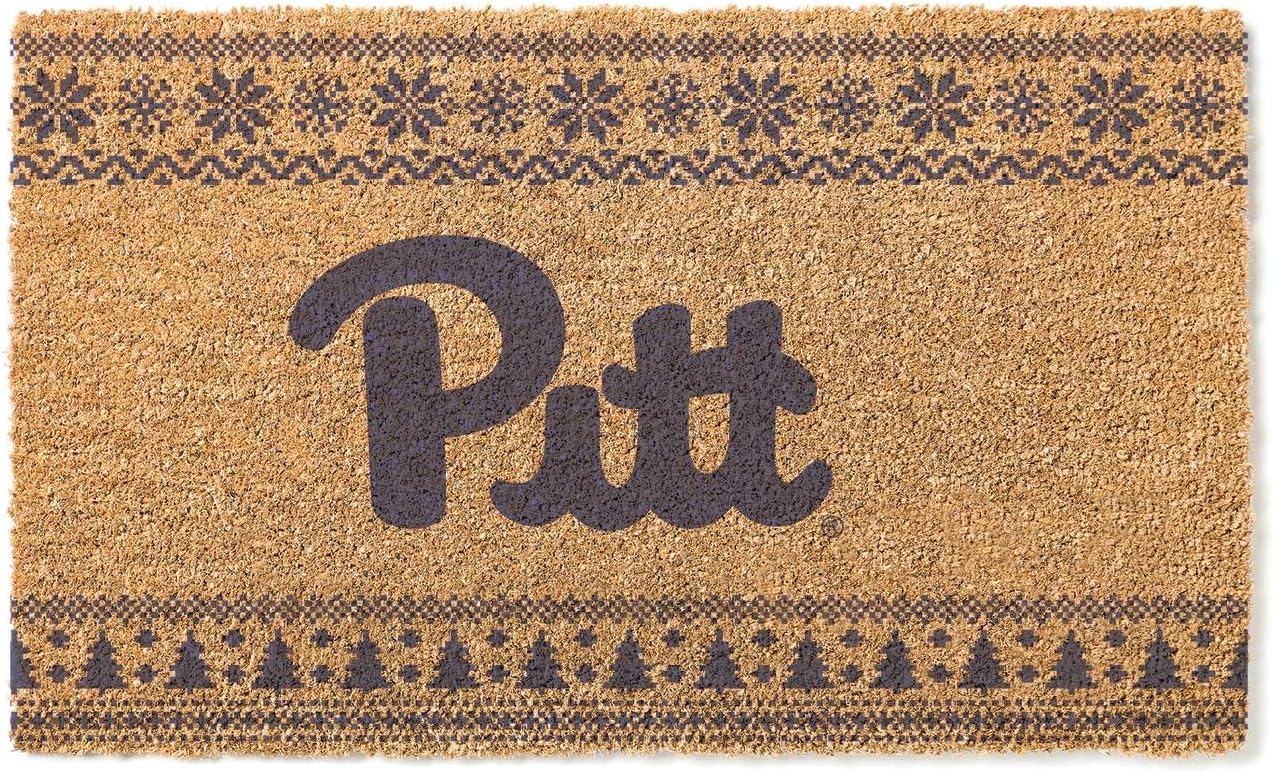 KH Sports Fan Pitt Panthers Holiday Coir Doormat, 18x30 Inches, Panthers Outdoor Rug; Display Some Holiday Cheer with This Unique Pittsburgh Panthers Doormat