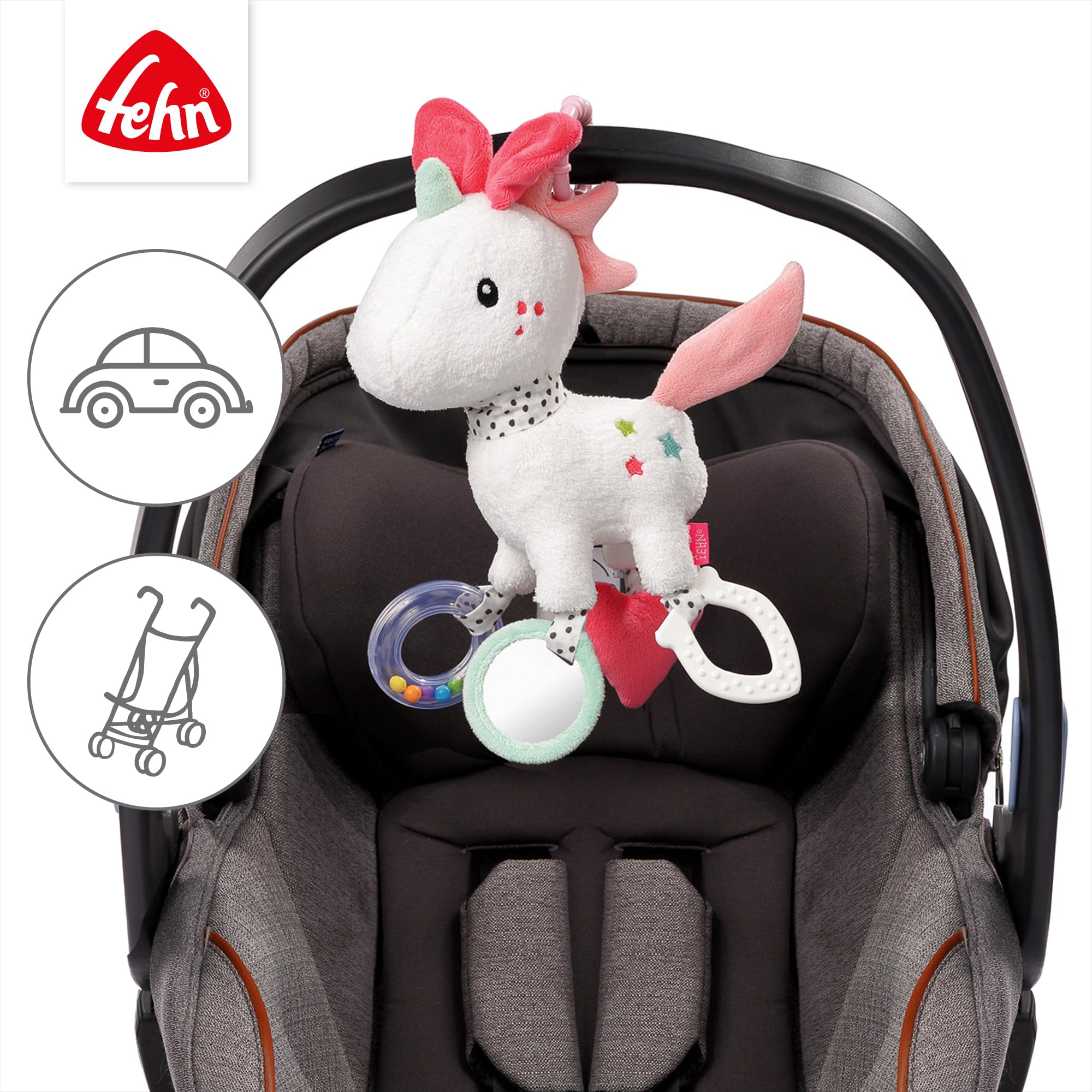 Jouet D'activité Licorne Fehn – Anneau De Fixation, Hochet, Miroir, Couineur – Dès 0 Mois Pour Bébé