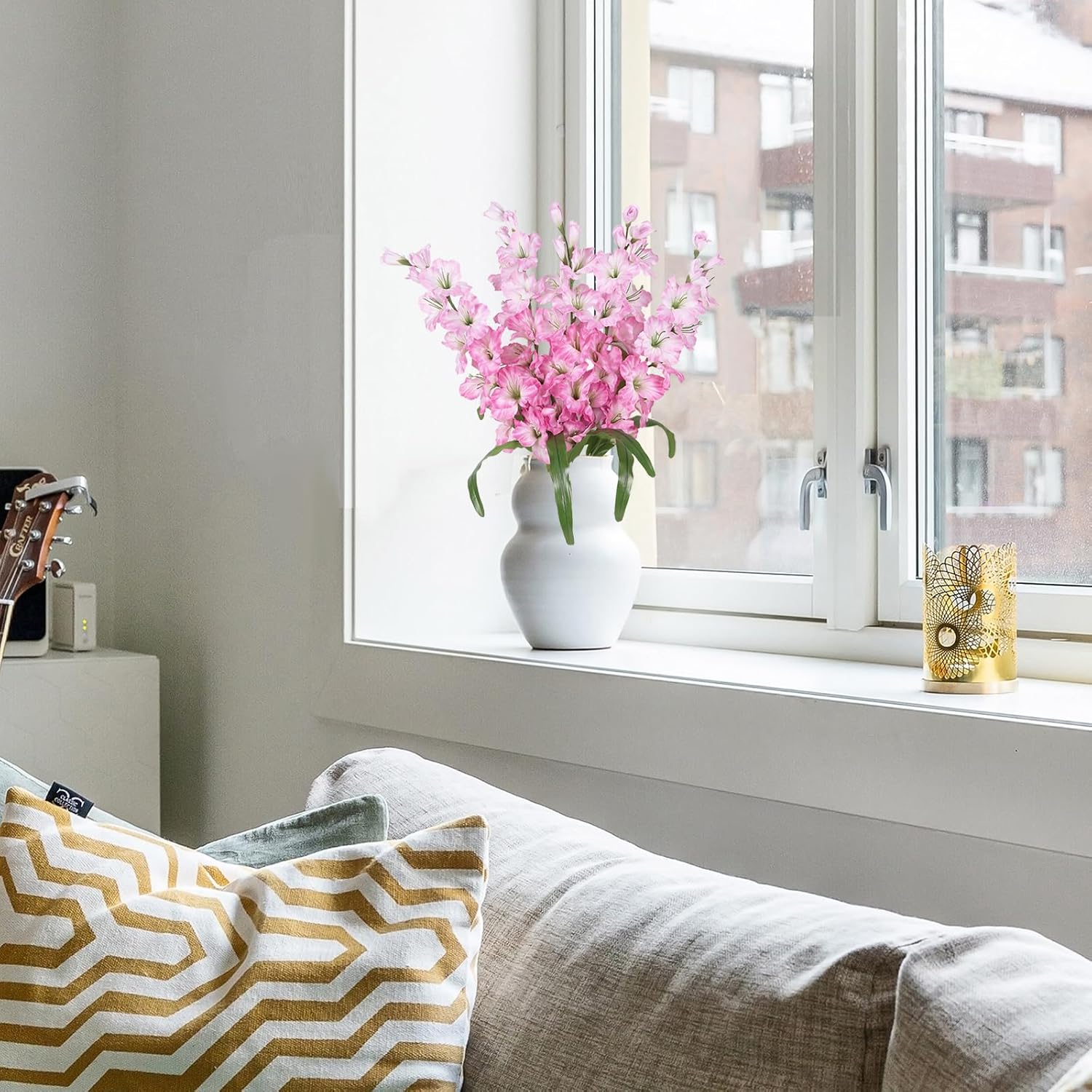 IPOPU Fake Flowers Pink Gladiolus Artificial Flowers 5PCS Silk Gladiolus with Long Stem 33" Light Pink Artificial Flowers for Wedding Home Party Table Floral Arrangement (Light Pink) - Image 8