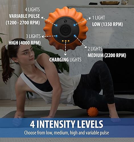 Miniatura 5 de Zyllion Rodillo de bola de masaje de maní  Masajeador muscular de doble lacrosse vibrante con 4 velocidades para aliviar el dolor, liberación