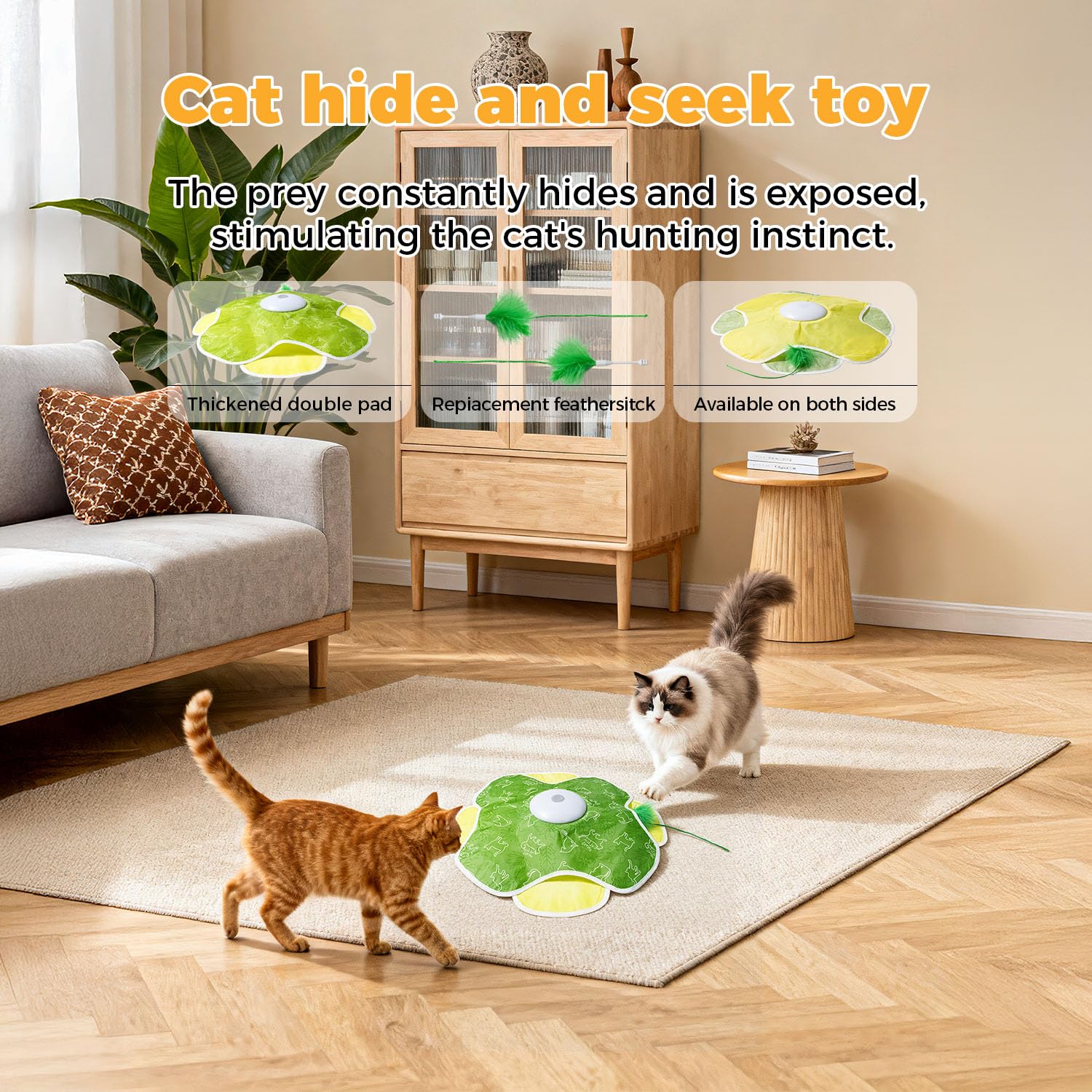 Juguetes para gatos Hide and Seek, pluma móvil impredecible, juguete interactivo de varita para gatitos, juguete para gatos con carga automática, pateador de ejercicio interior para todas las