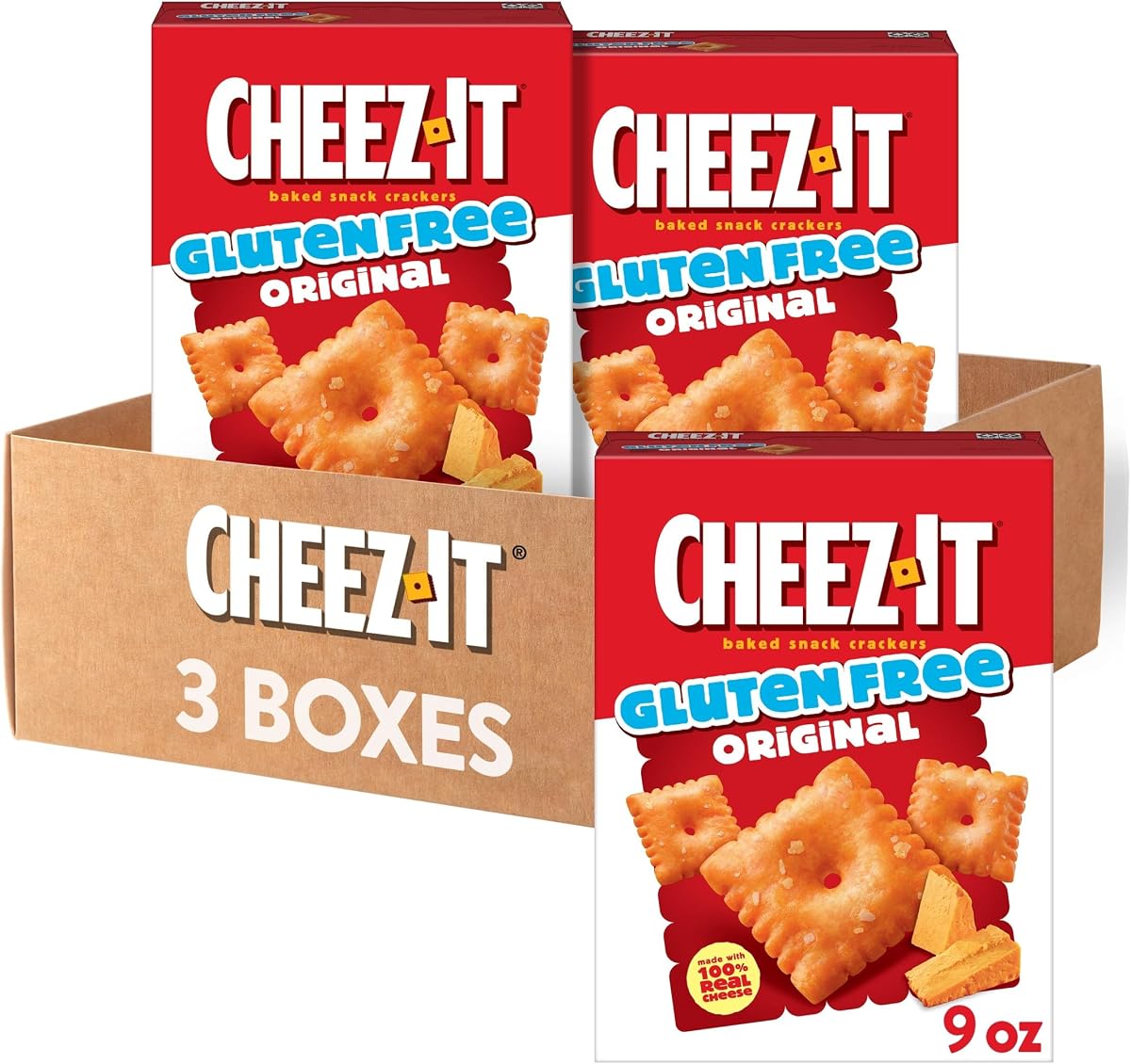 Cheez-It Baked Snack Crackers, Gluten Free, Lunch Snacks, Original (3 Boxes)