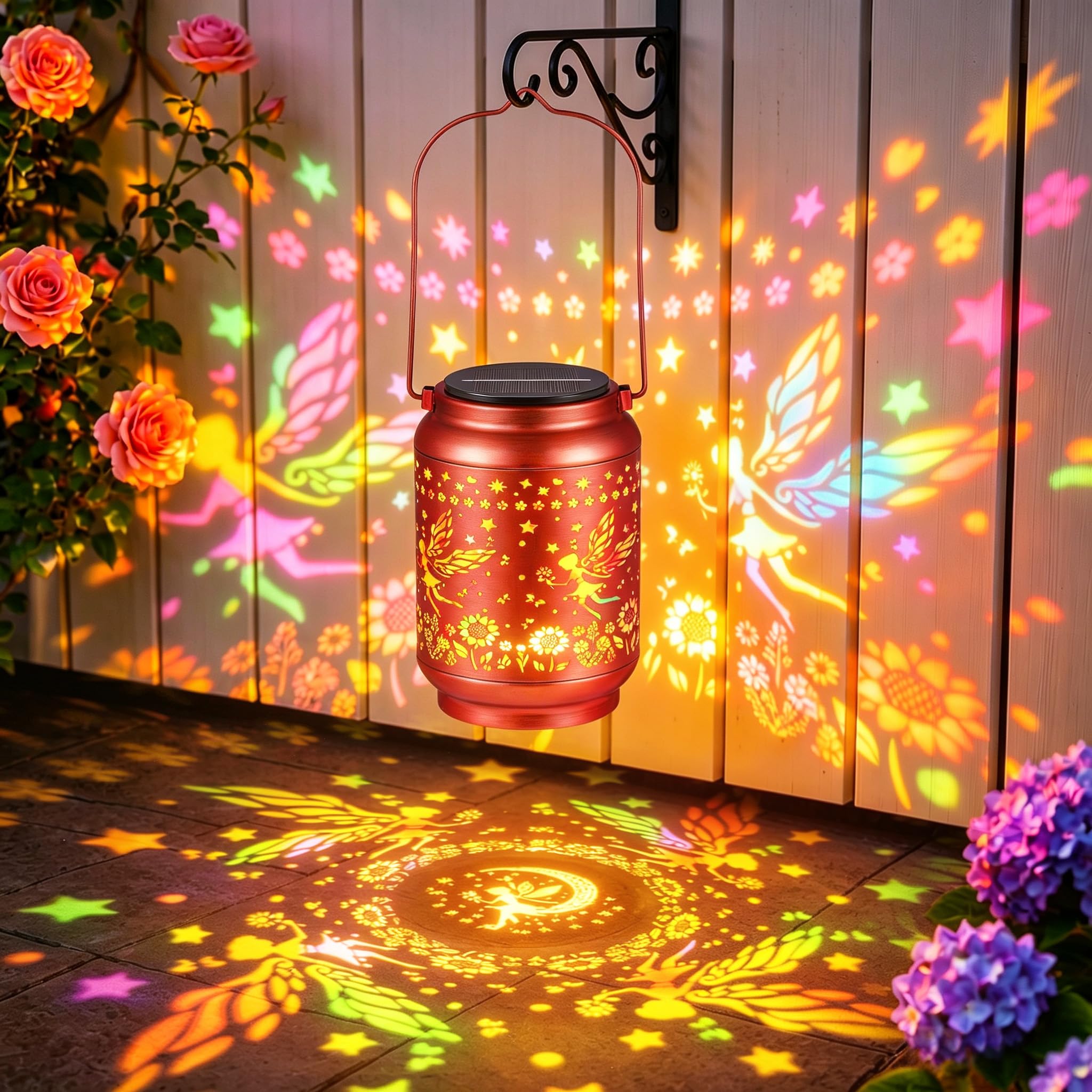 GEARLITE Solarlampen für Außen Hängend mit Bunte Elfen-Sonnenblumen | Warmweiß/Kaltweiß Licht, Metall Solarlaterne, IP65 Wasserdicht, Rostschützend, Gartengeschenk für Frauen, Solarleuchte Garten