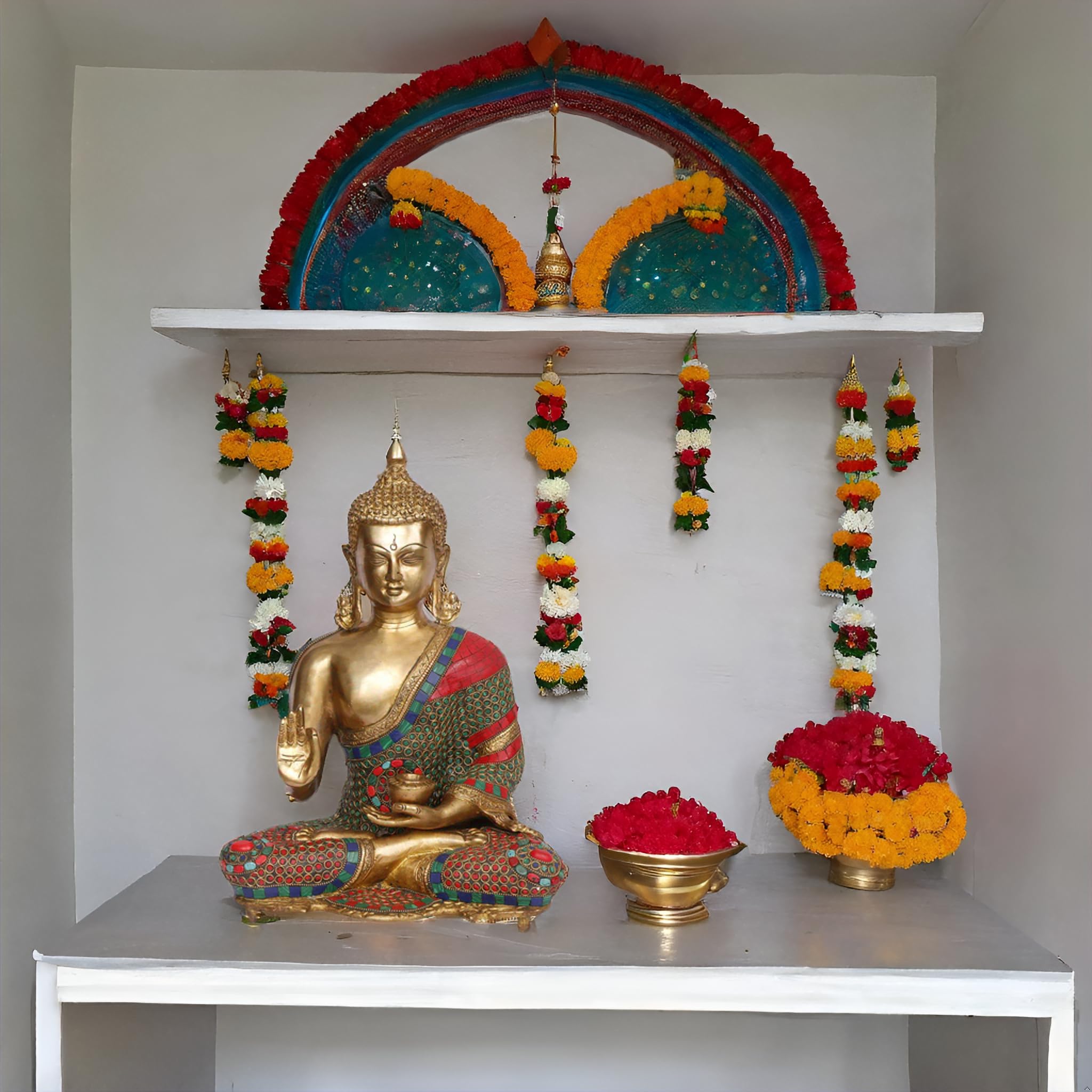 ARTVARKO Estatua de Buda grande de 16 pulgadas hecha a mano sentado, bendición, ídolo de budismo, latón, piedra turquesa.