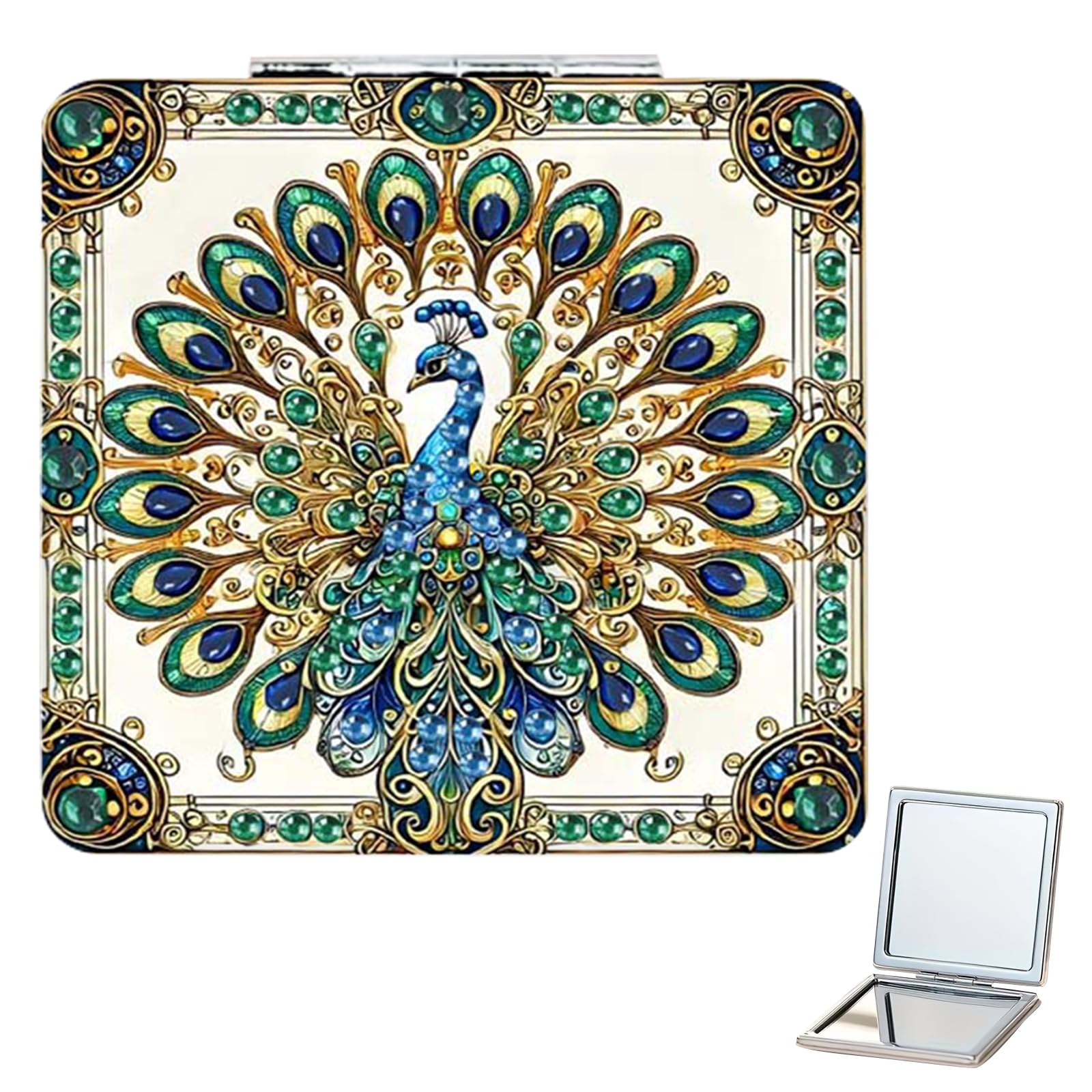 POETRYDRAW Green Peacock DIY Special Shaped Compact Mirror Kits Diamond Art Painting Pocket Mirror for Adults and Beginners