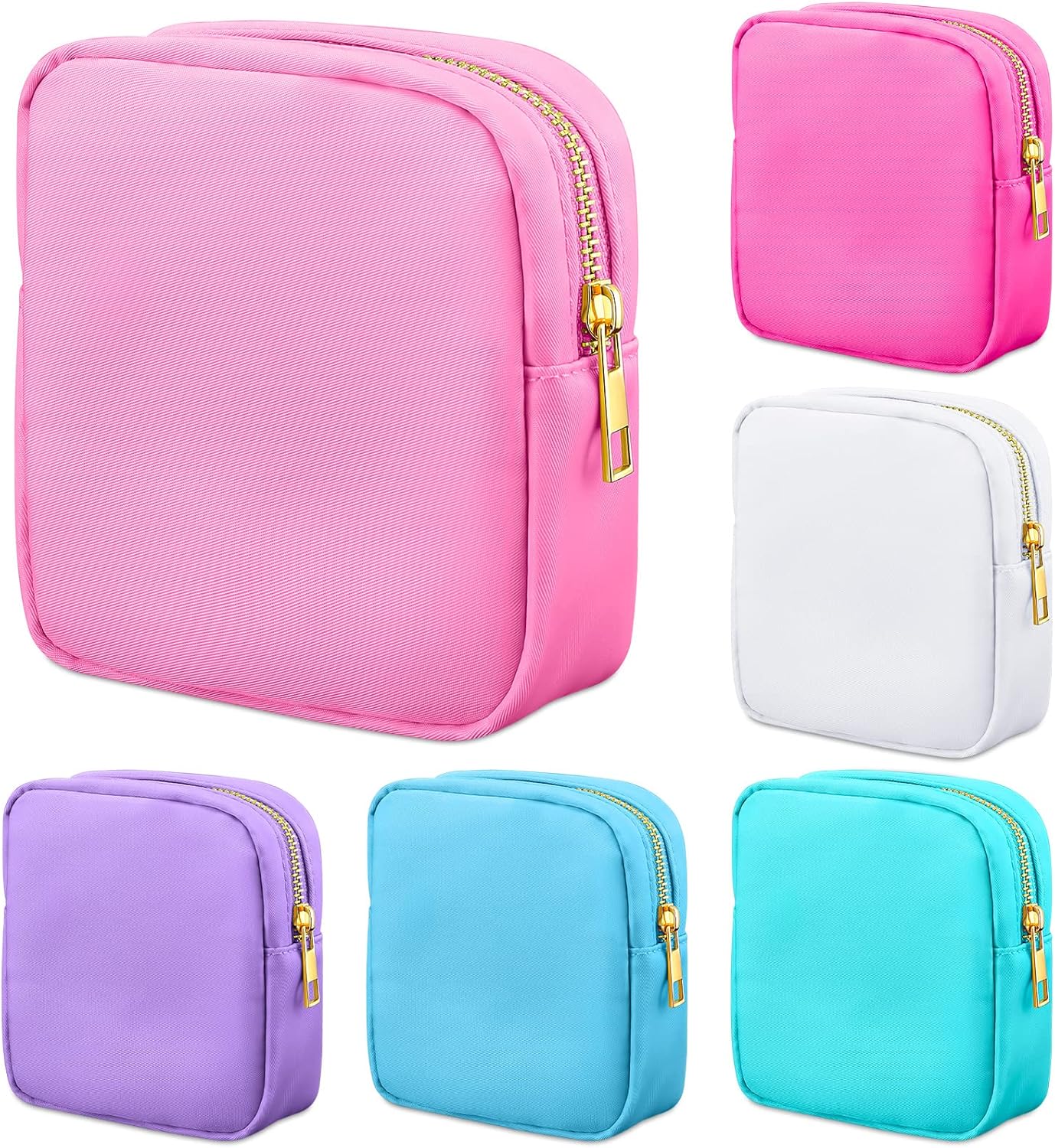 Remerry 6 Pcs Nylon Cosmetic Bag Travel Make up Pouch Toiletry with Zipper Preppy Makeup Bag Waterproof Organizer Case Set for Women Girls(4.7 x 5.1 x 2 Inches,Colorful)