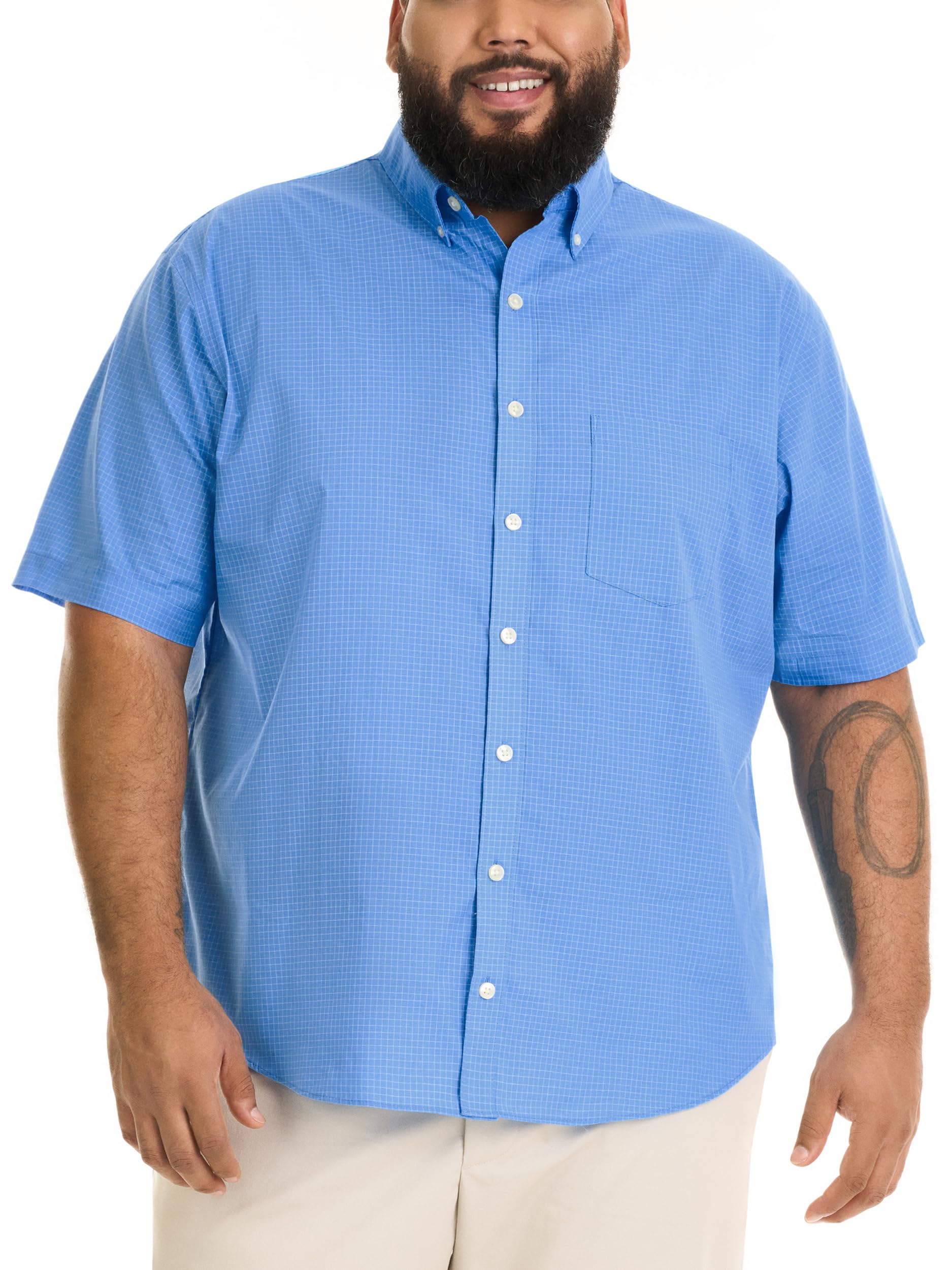 Van Heusen Men's Big and Tall Wrinkle Free Short Sleeve Button Down Check Shirt
