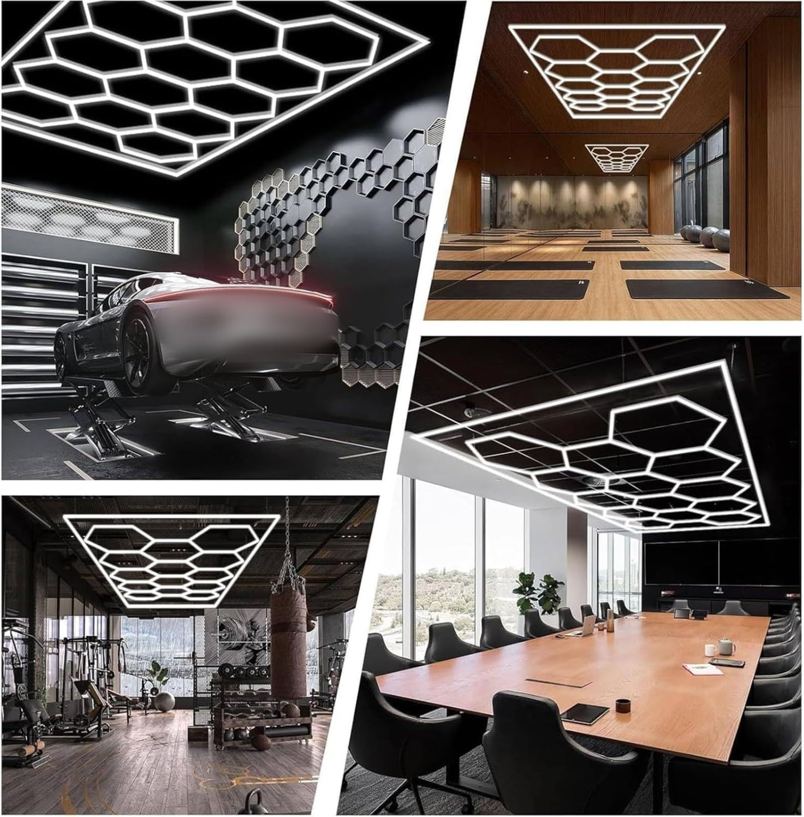 ROMOZ Lampe LED hexagonale alvéolée pour Plafond ou Mur d'atelier Automobile, éclairage LED 6500K, avec Cadre, idéale pour postes Travail et ateliers 14 Grids