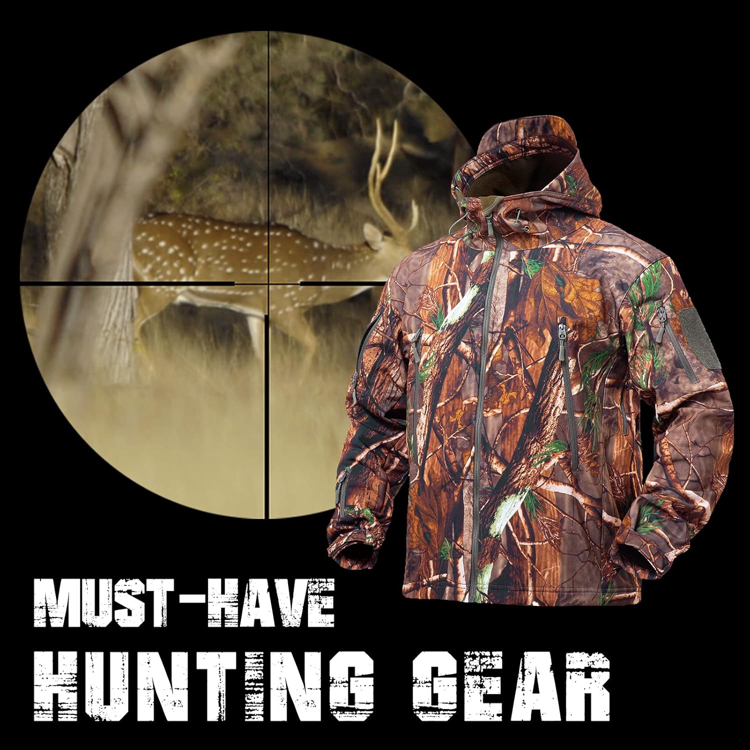Hunting Jacket for Men Quiet Hunting Camouflage Clothing Hoodie Camo Coat Water-Repellent Windproof - Image 4