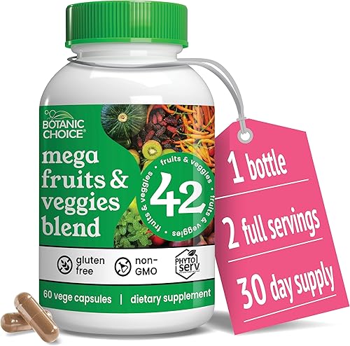 Miniatura 1 de Botanic Choice Mezcla de mega frutas y verduras  Total de 42 frutas y verduras como saúco, clorella, col rizada  Balance energético y suplementos