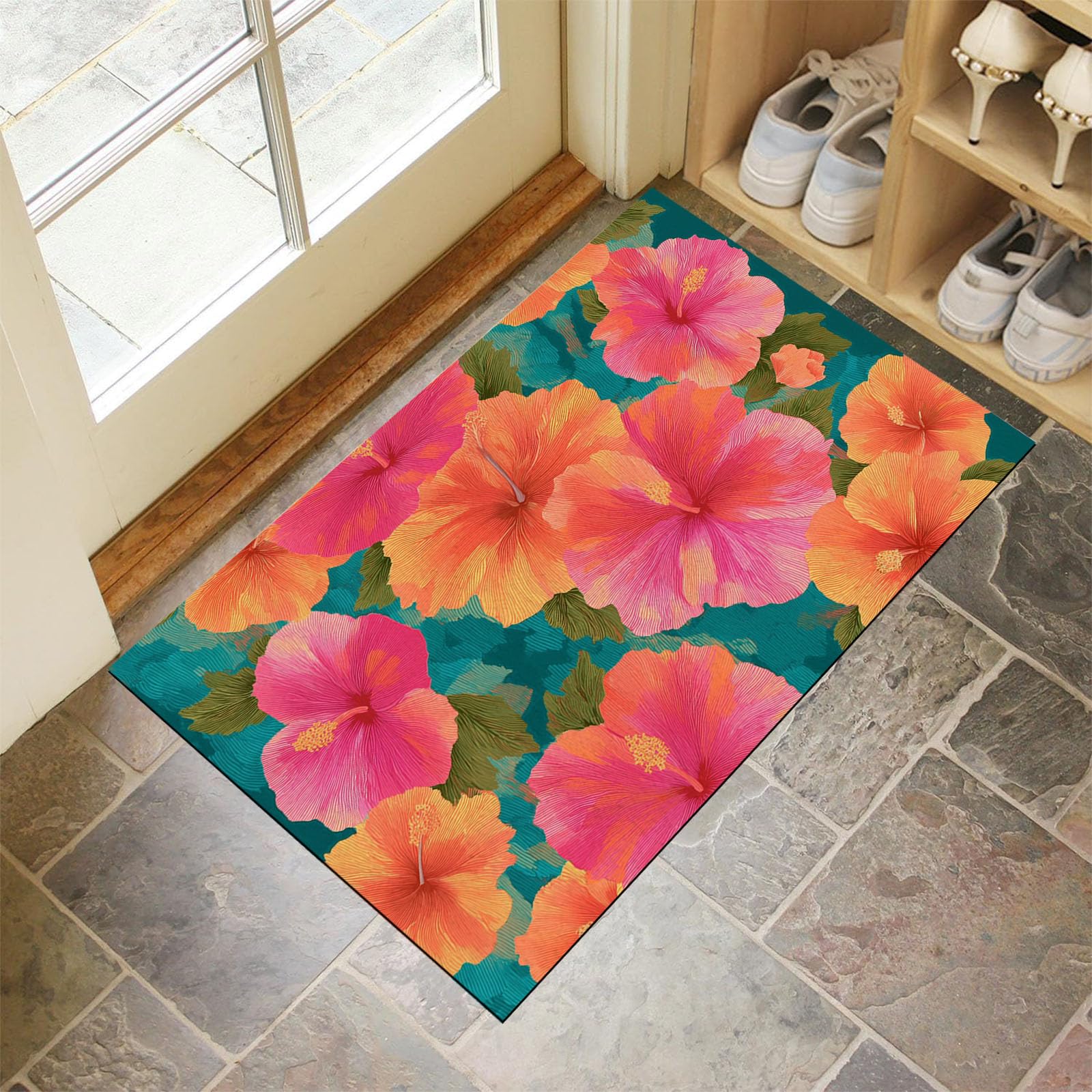 Tapetes lavables con diseño de hibisco tropical para dar vida a tu dormitorio de 50x80 cm