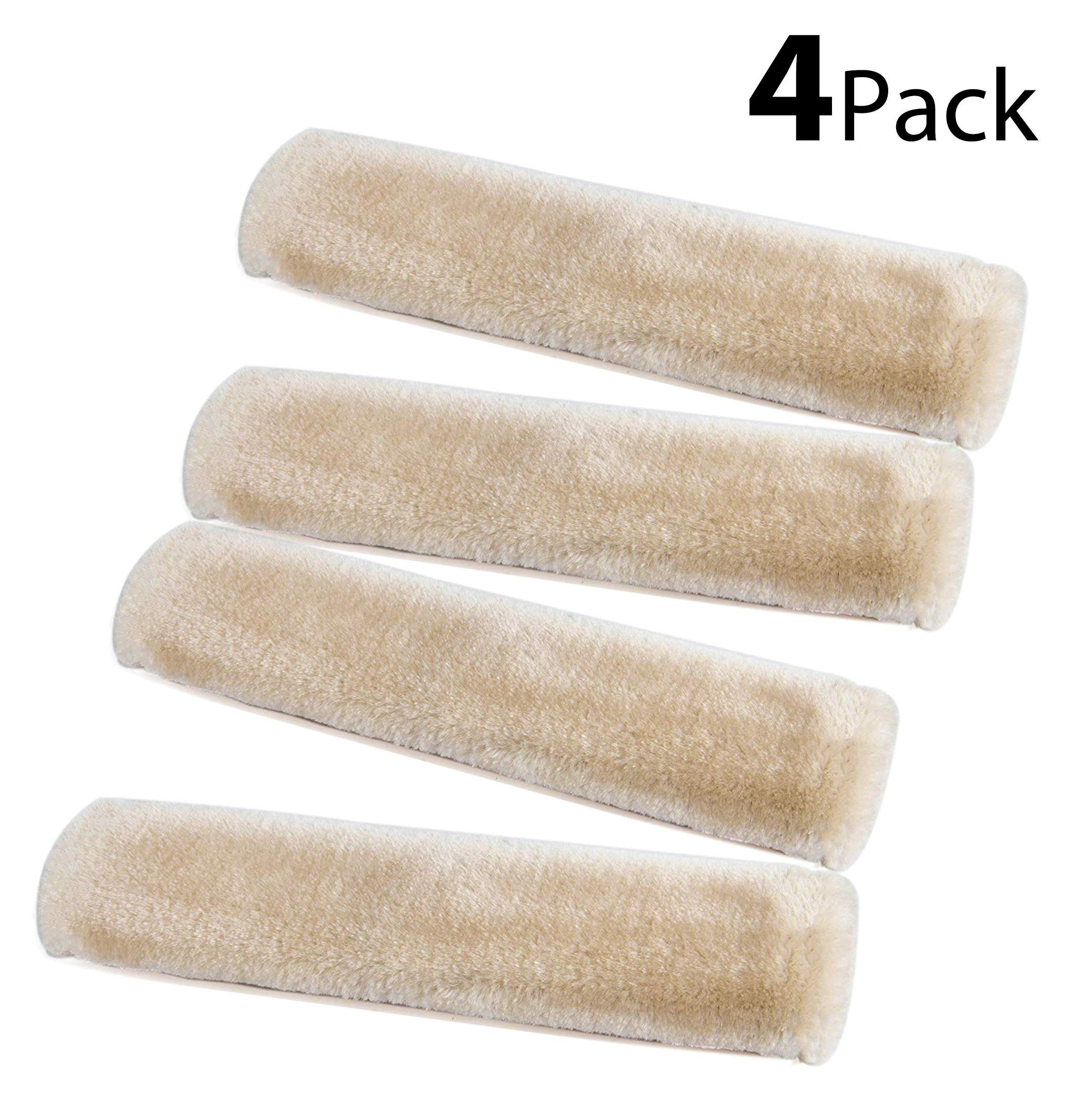 SMNE 4 Packs Car Seat Belt Pads Cover, Soft Comfort Comfortable Genuine Sheepskin Safety Seat Belt Strap Cover Shoulder Pad For Adult & Kid Car Use, Also Good For Backpack, Shoulder Bag & More (Beige)