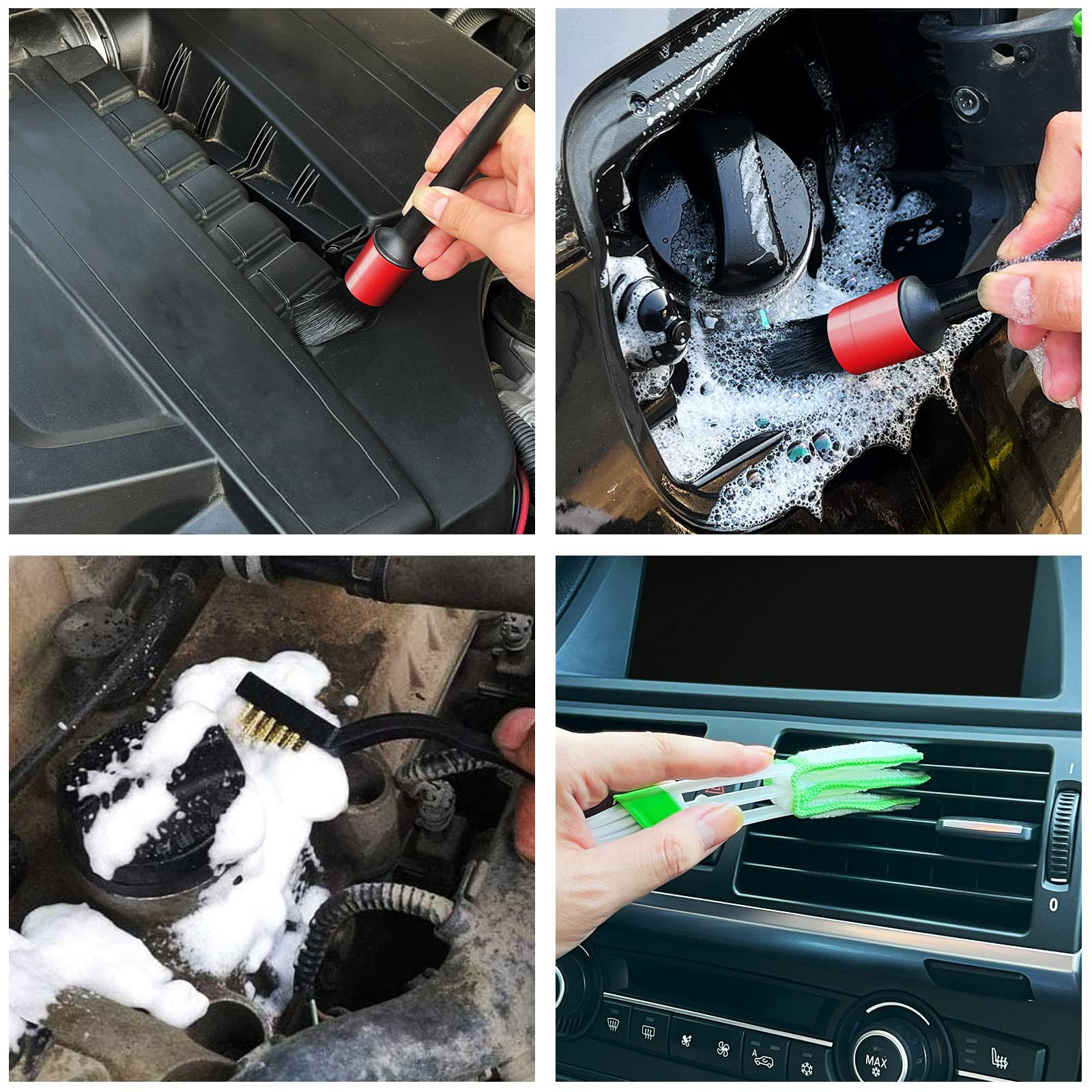 HMPLL 10pcs Auto Detailing Set di spazzole Auto Auto Kit di pulizia interno auto Include 5 Capelli di cinghiale, 3 fili, 2 spazzole per la pulizia di interni auto, Cruscotto motore ruota in pelle