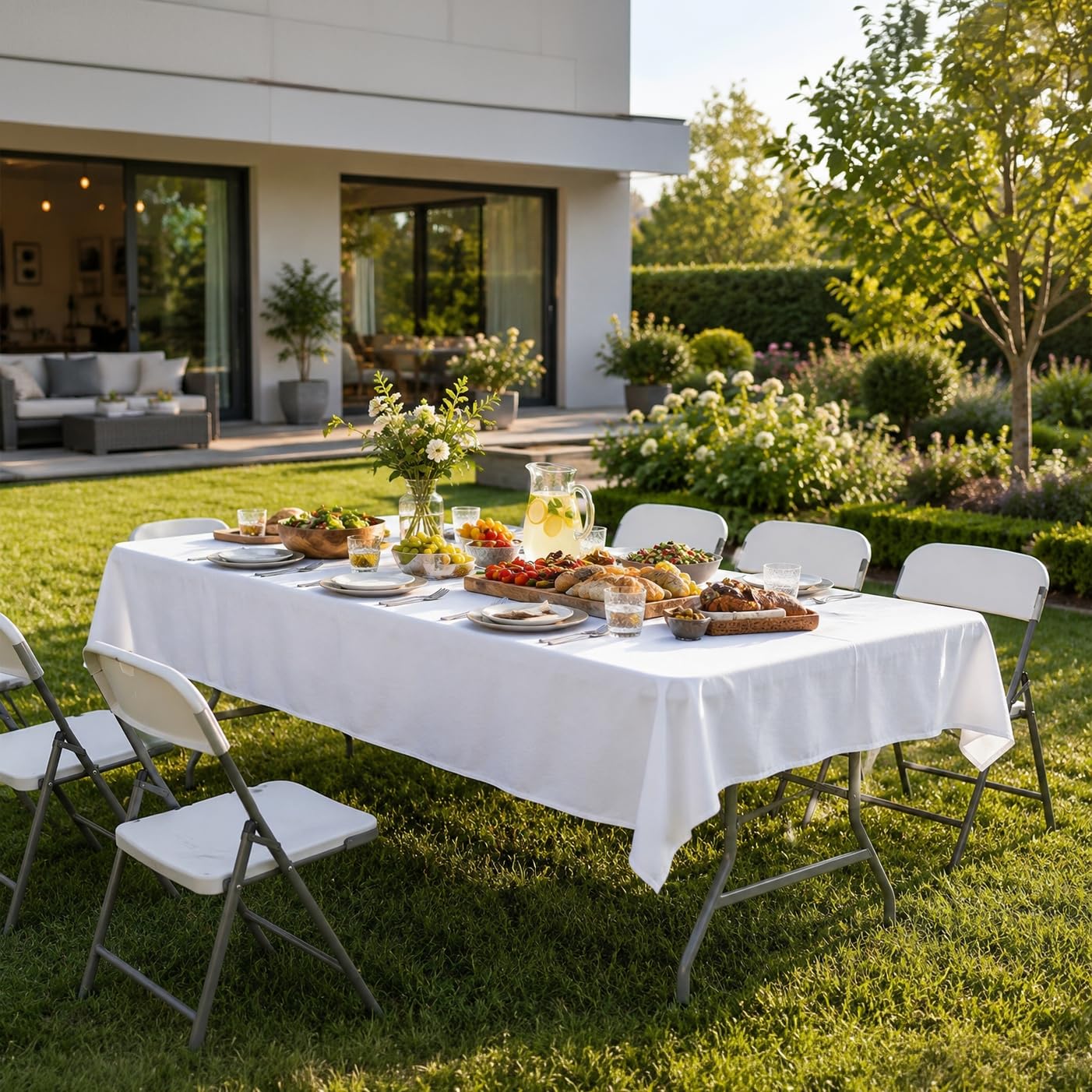 Mesa Plegable 180 cm para Eventos y Jardín, Mesa Portátil de Exterior con Estructura de Acero, Ideal para Camping y Fiestas