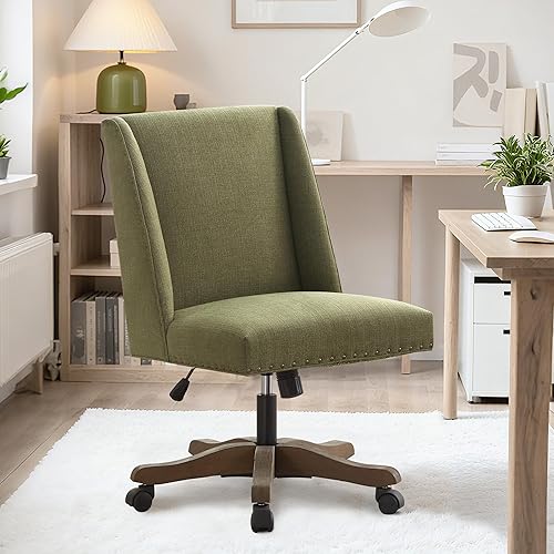 Miniatura 3 de Silla de oficina tapizada sin brazos con patas de madera, moderna y ajustable para oficina en casa, silla de escritorio, silla giratoria para