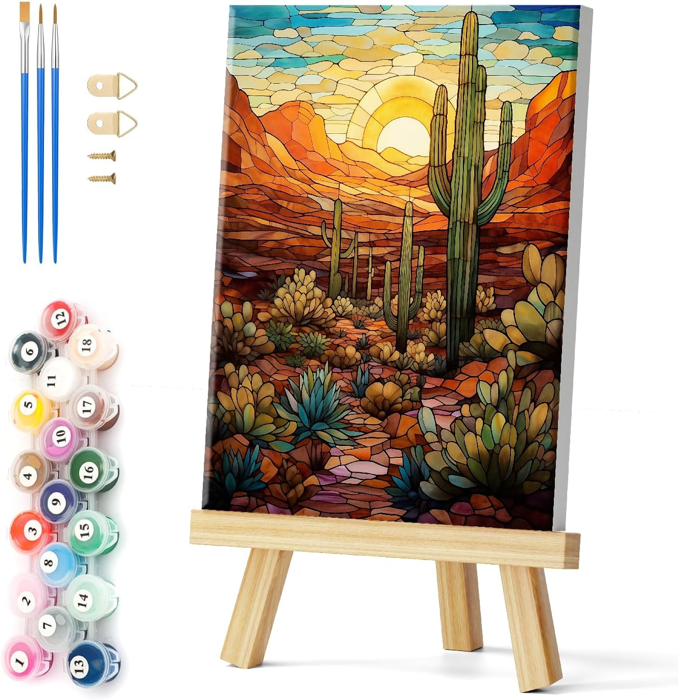 Natuyalo Paint by Numbers for Adults with Framed on Canvas, Wilderness Landscape Paint by Numbers Kits for Beginners, Cactus DIY Acrylic Painting Kits with Frame Ideal Gift (12x16 Inch)