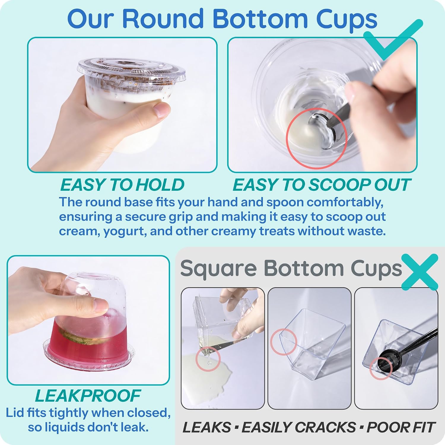 Plastic Cups with Lids - 9 Oz Dessert Cups with Lids, Disposable Cups with Flat Lids No Hole for Ice Cream, Pudding, Cake, Snacks Smoothie, Fruit, Dessert, Yogurt Parfait - 50 Park