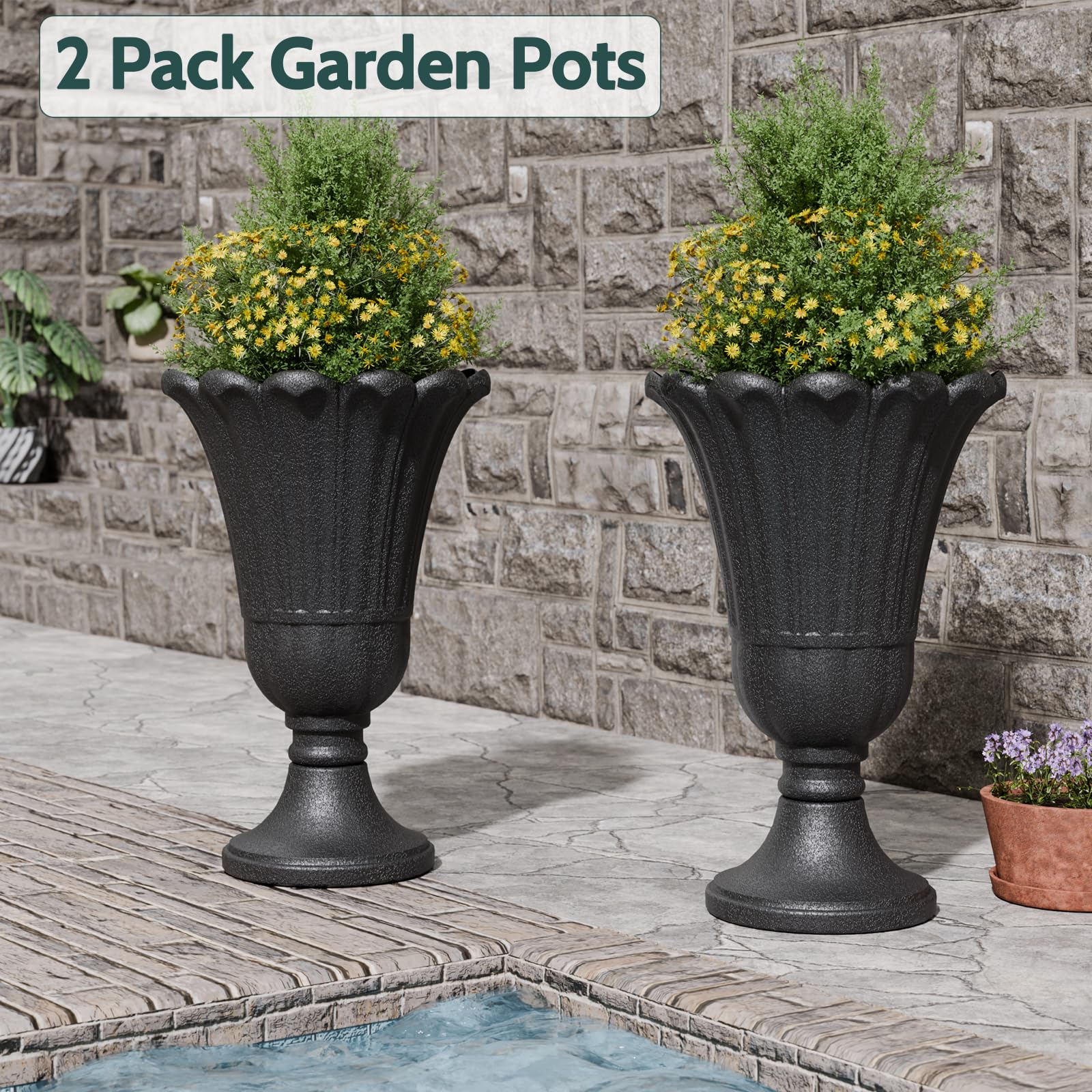 Trygoal Tall Plastic Urn Planters and Pedestal - 24' Outdoor Planter Black — product photo