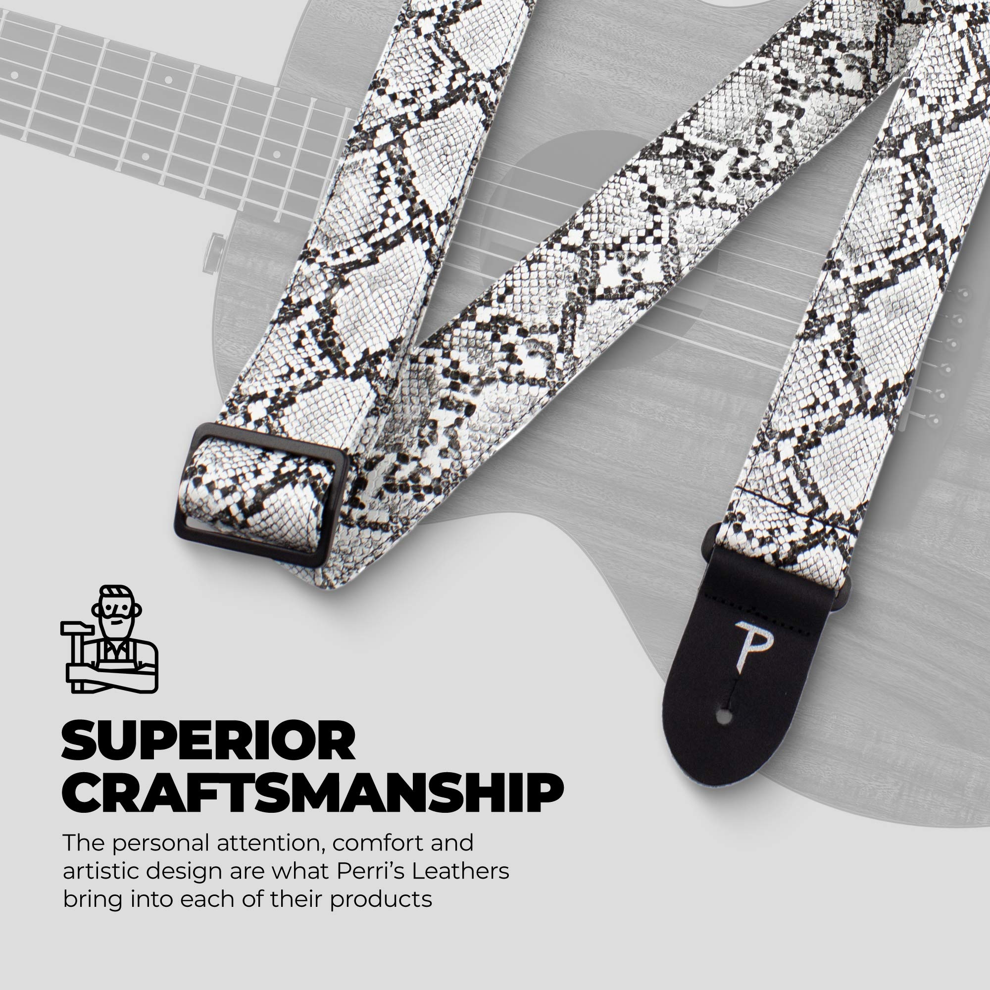 Perri's Leathers Ltd. - Tracolla per Chitarra - Finta Pelle di Serpente - Bianca - Regolabile - Per Chitarre Acustiche/Elettriche/Bassi - Fabbricata in Canada (VGS-7552)
