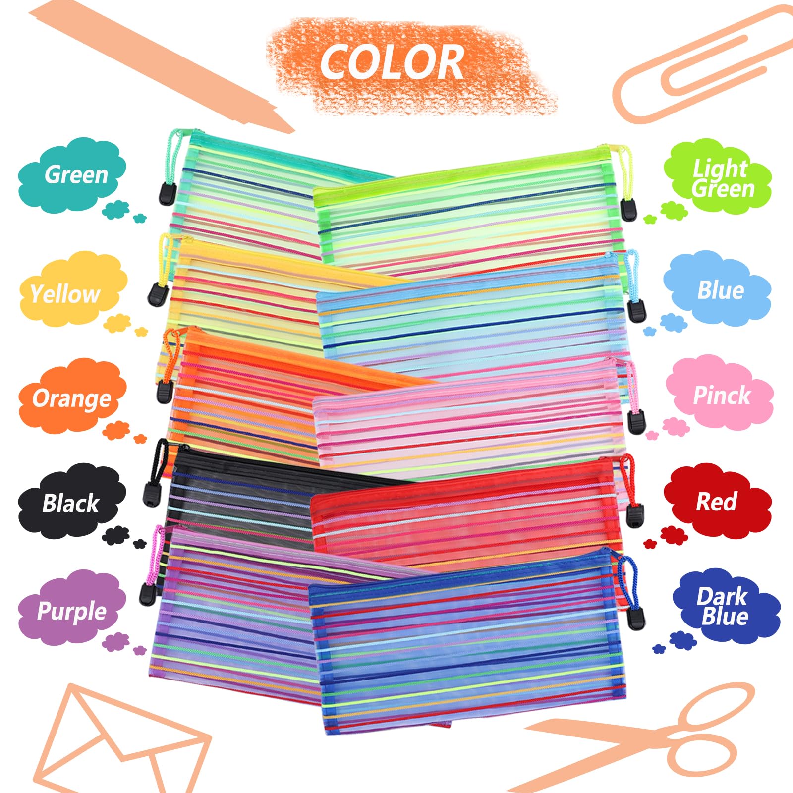 Confezione da 40 astucci in 10 colori con cerniera, piccoli astucci multiuso per scuola e ufficio, accessori da viaggio