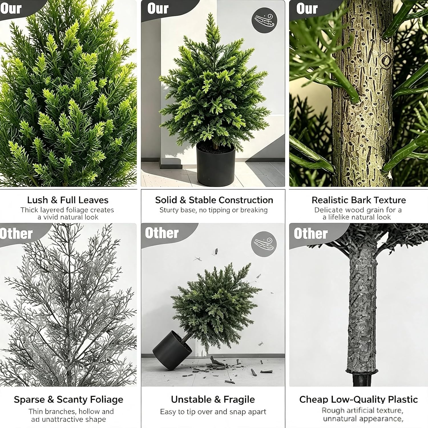 2FT Artificial Cedar Topiary Trees Set of 2, UV Resistant Indoor & Outdoor