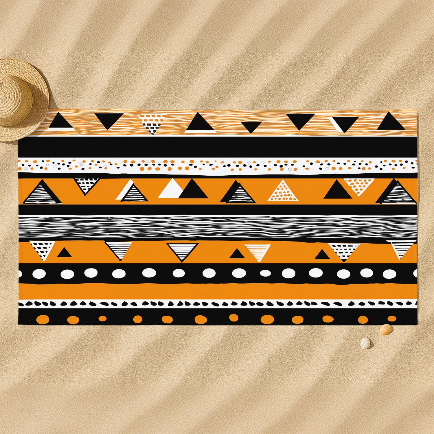 Böhmisch, Geometrisch Strandtuch 230 x 210 cm - Strandtuch trandtuch Leichtdünn Weich Bänder, Dreiecke, Punkte, Streifen,für Strand, Pool, Yoga, Picknick