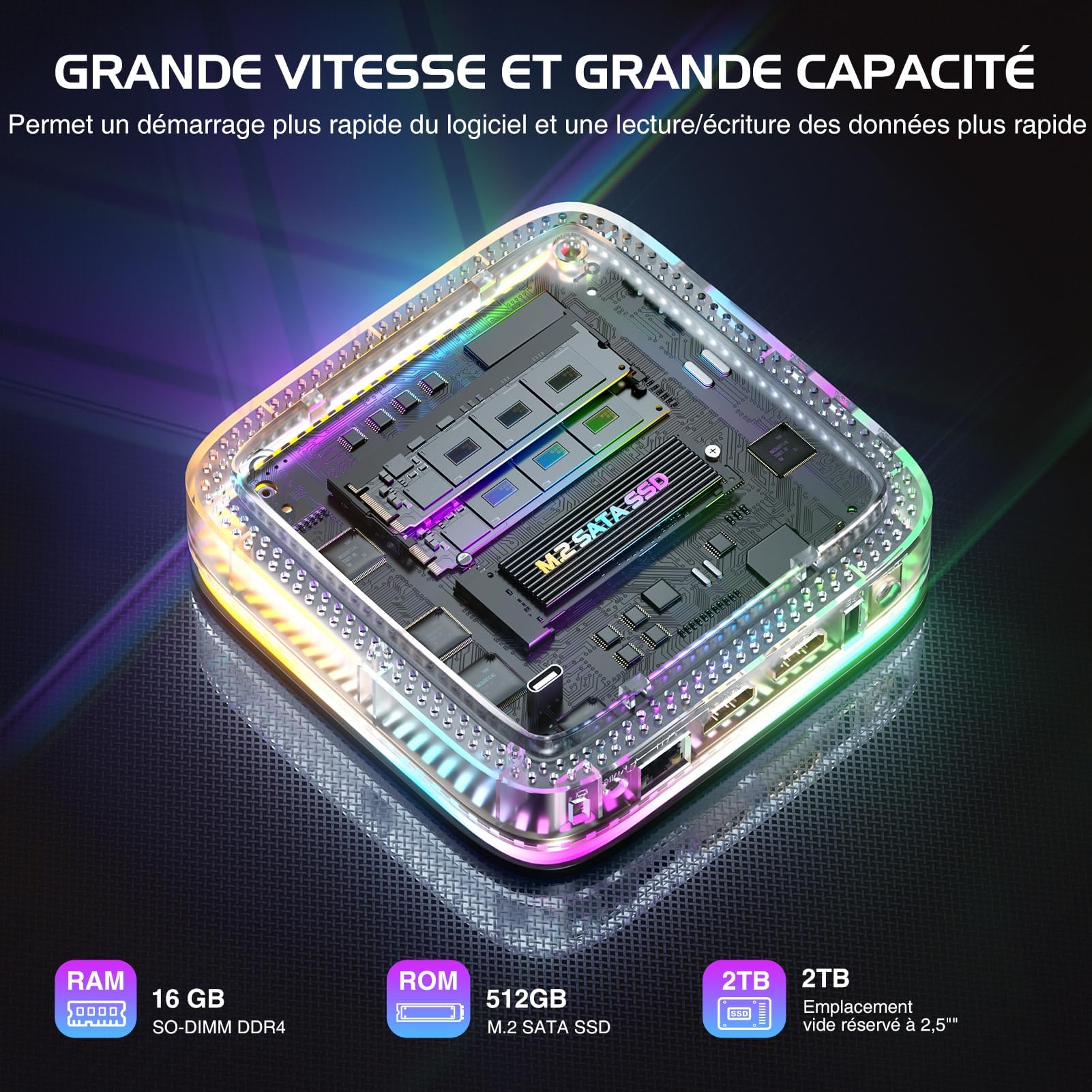 Générique Mini PC, 12th Alder Lake N-95 (up to 3.40 Ghz), 16GB DDR4 512GB SSD Mini Computer with Win 11 Pro | WiFi 5 | BT 4.2 | 4K UHD | RGB | RJ45, for Office Home Theatre