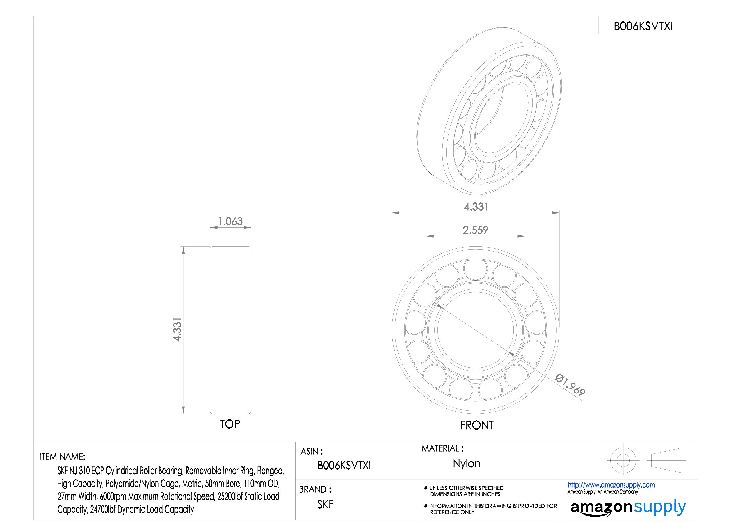 SKF Roulement à rouleaux cylindrique radial en acier 50 ID