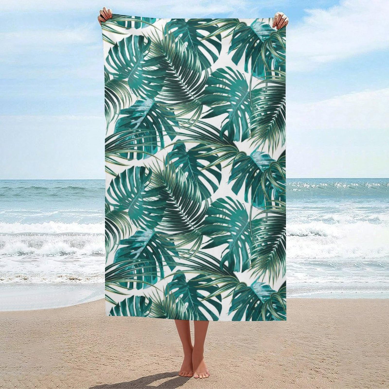 LEDFCVSU Beach Towel, Palm Leaf And Monstera Bath Towel, Absorbent Towel for Swimming, Sports, Travel