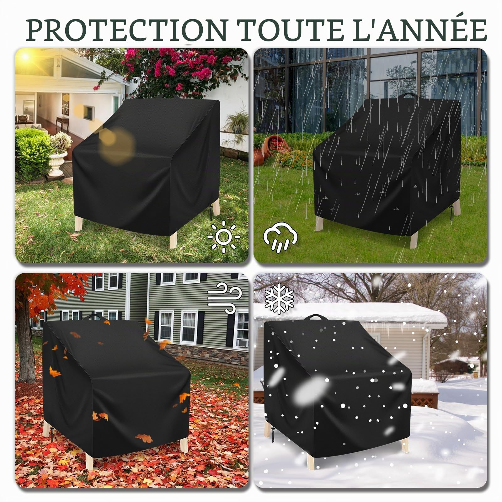 Housse de Protection pour Jardin, 102Lx109Wx124H cm Oxford 420D Housse Fauteuil Jardin Adirondack, Imperméable Anti-UV Housse Chaise de Jardins