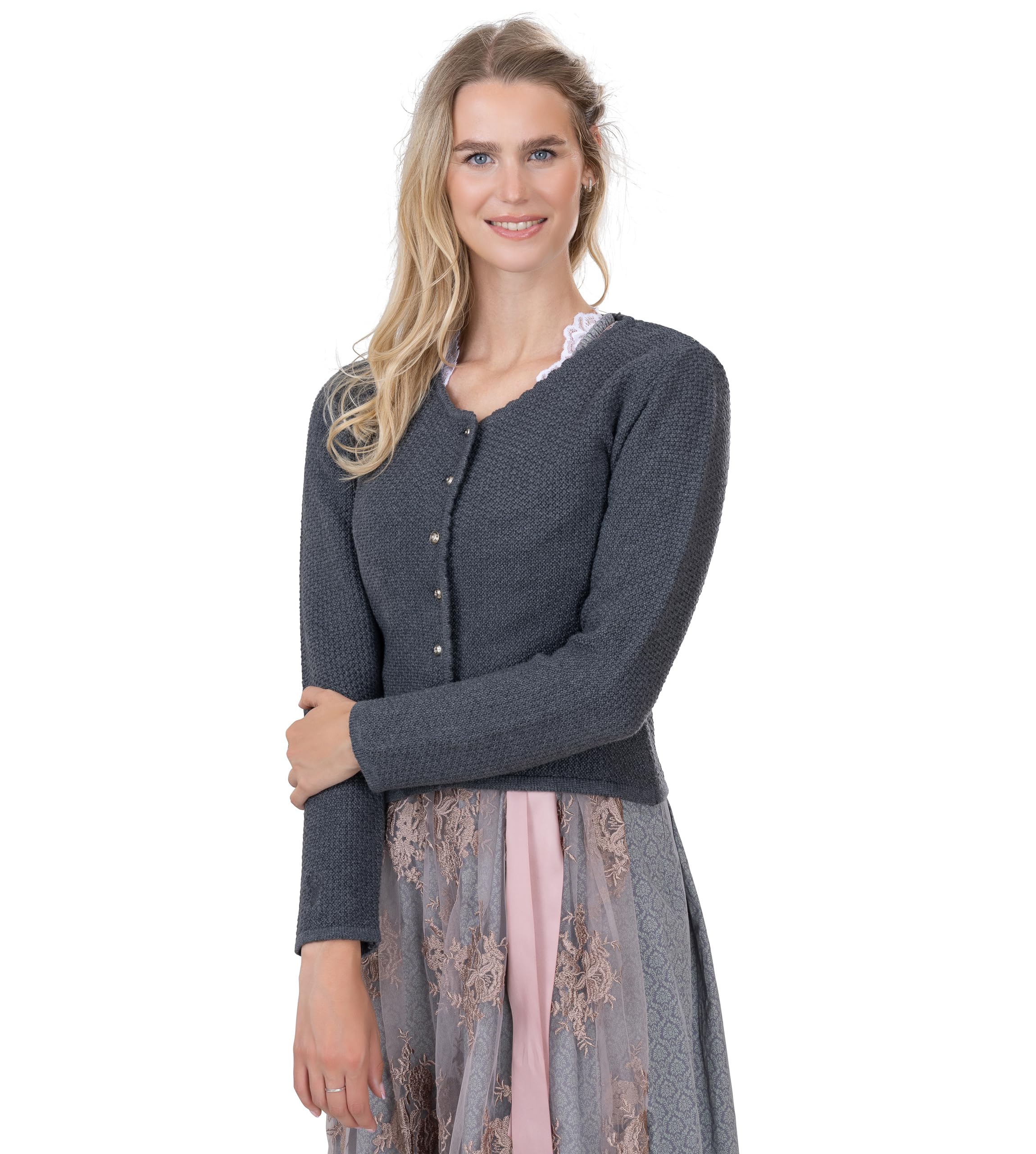 Trachten Strickjacke Damen– Elegante & taillierte Trachtenjacke aus hochwertiger & Leichter Stretch-Baumwolle | Dirndl-Jacke Lena
