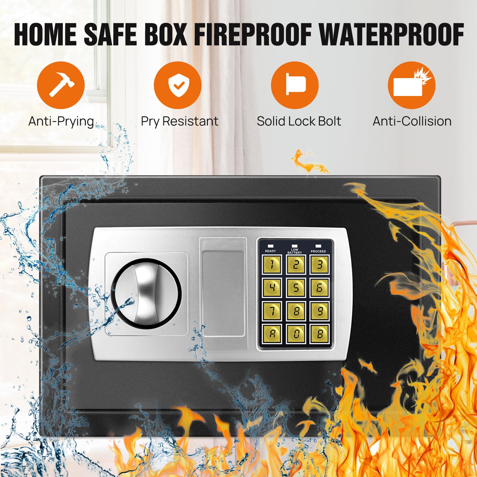 Cassaforte per La Casa Mini Cassaforte Ignifuga Impermeabile, Cassaforte di Sicurezza Personale per La Casa con Codice Pin Digitale E Cassetta Portachiavi di Emergenza, per Contan，Black-8.5L