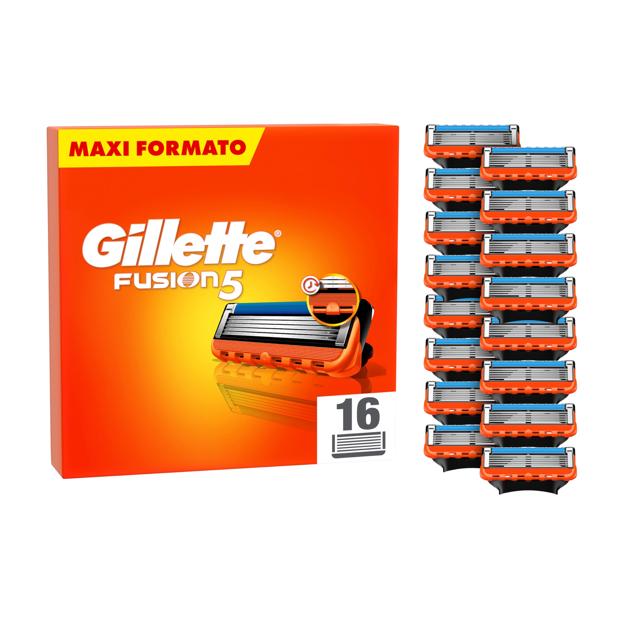 Gillette Lamette Gillette Fusion 5, 16 Lamette Da Barba Di Ricambio per Rasoio Barba Manuale Fusion5, da 5 Lame, Rasatura Scorrevole, Striscia Lubrificante, Fino a 1 Mese di Rasatura per Lametta