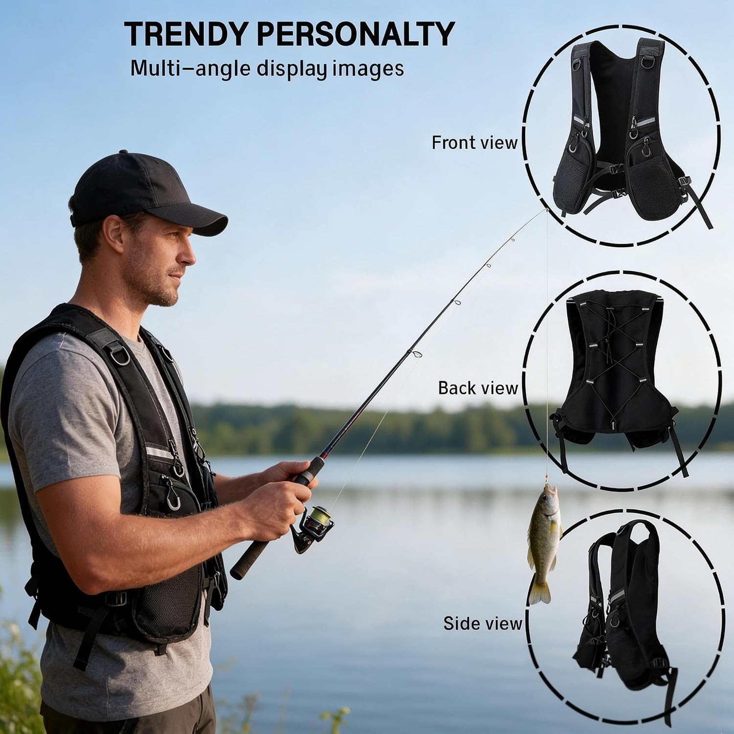 Reflective Breathable Running Cargo Vest, Multi‑Pocket for Men Women, Black
