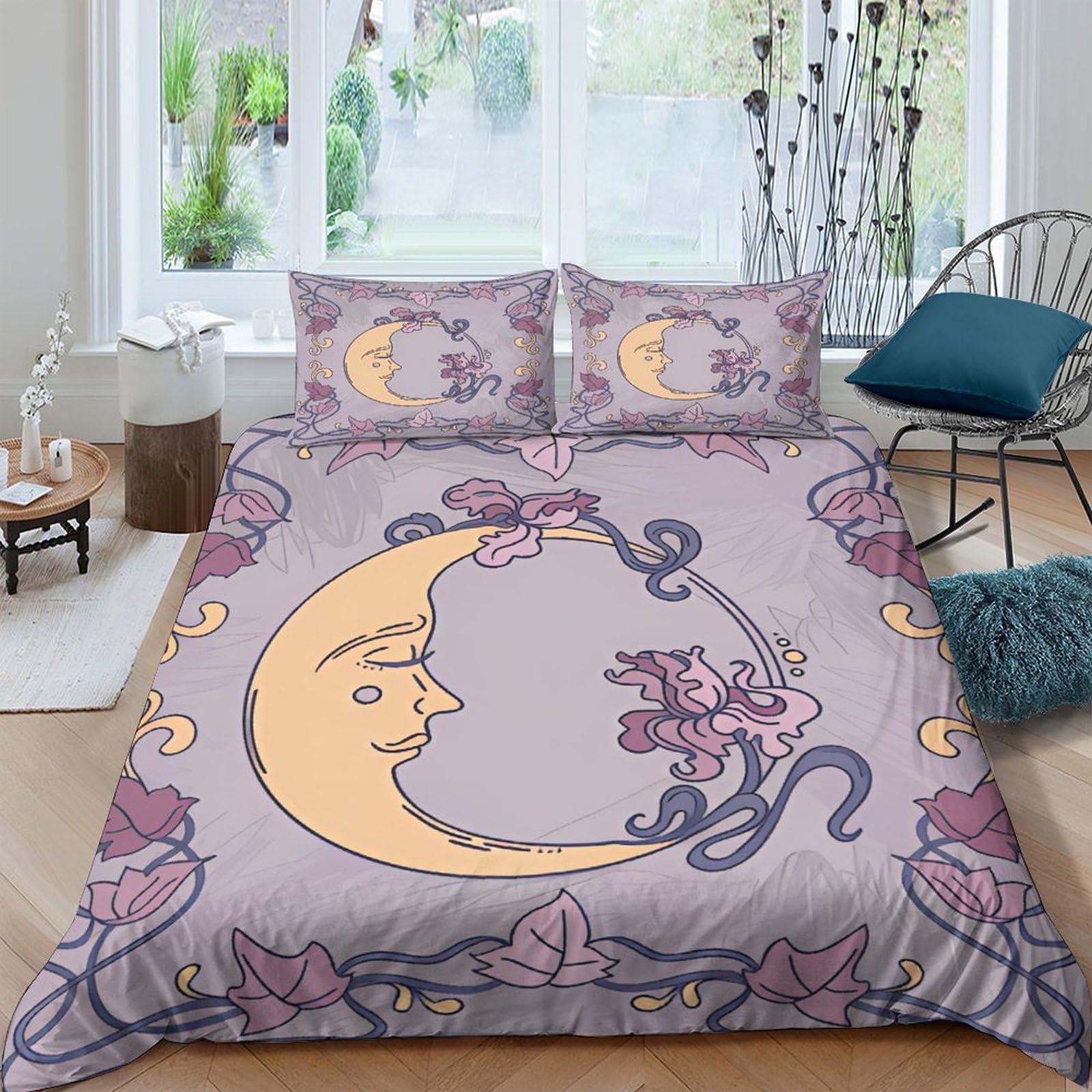 Housse de couette fleurs de datura 3D pour une chambre parentale zen