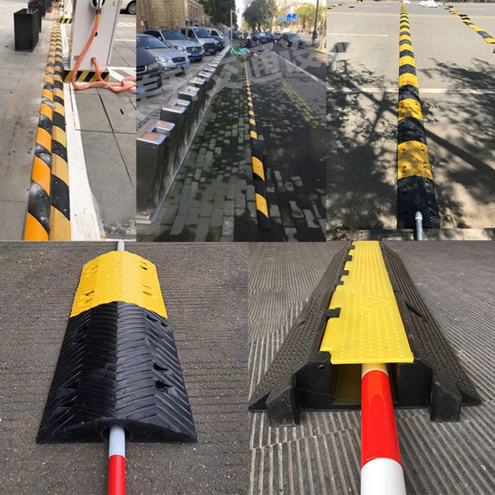 Canaleta Al Aire Libre Rampa De Cable De Extensión De 2 Canales, Camino De Entrada De Goma De Tráfico Badenes Protector De Cable Con Pernos, Garaje/ Gimnasios Gestión De Cables De Suelo(90x58x8.8cm/35