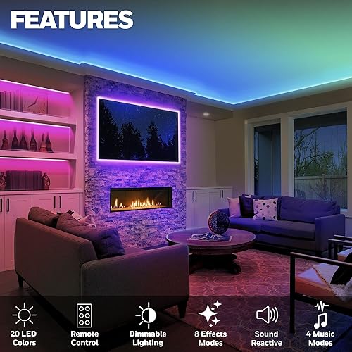 Miniatura 2 de Honeywell Tira de luces LED RGB alimentadas por USB de 8.2 pies para decoración del hogar, luces montadas debajo del gabinete, con 4 modos de música