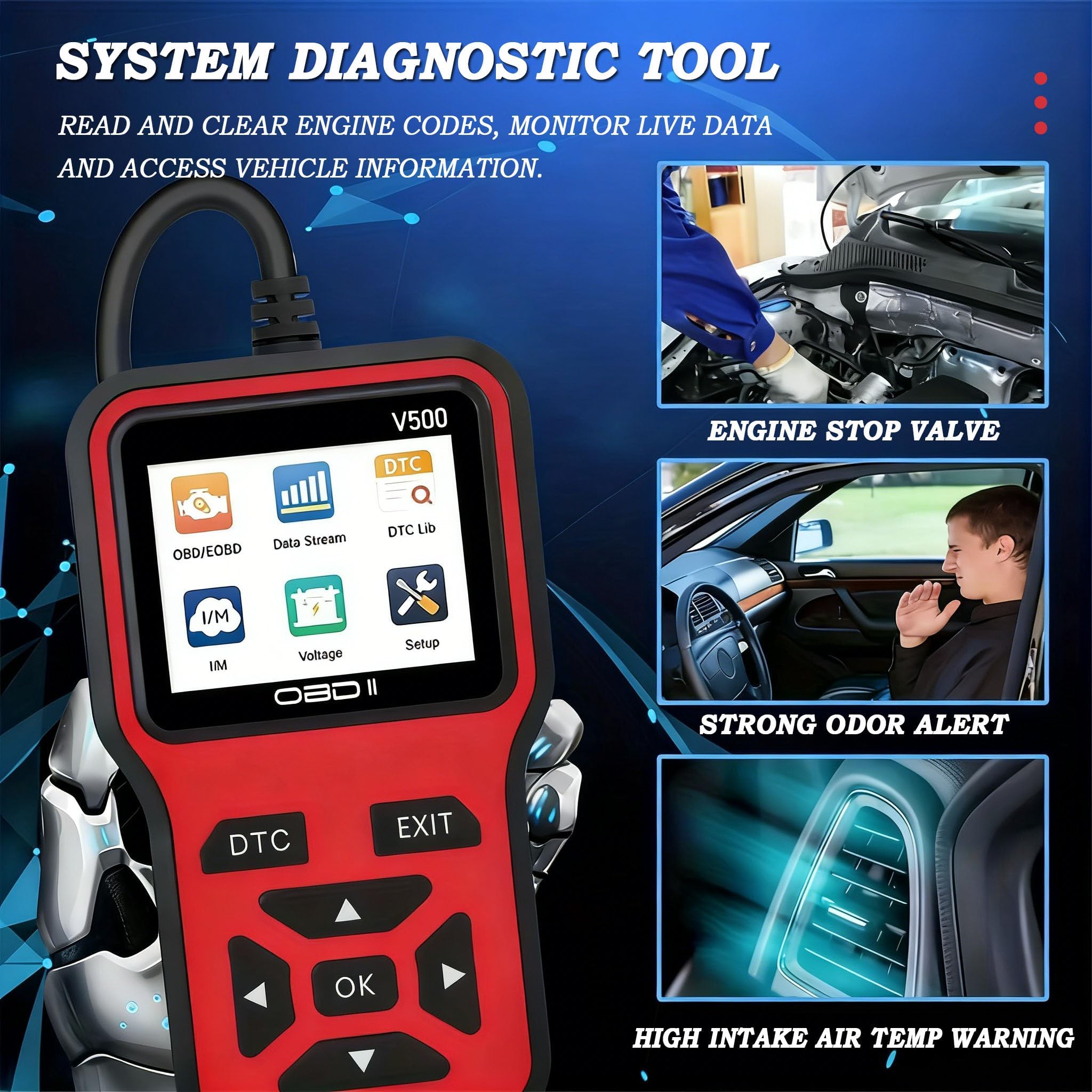 V500 Scanner OBD2 Strumento di Diagnostica per Piaggio Porter Auto Lettore Codici Errore Motore, Scansione EOBD con Dati in Tempo Reale