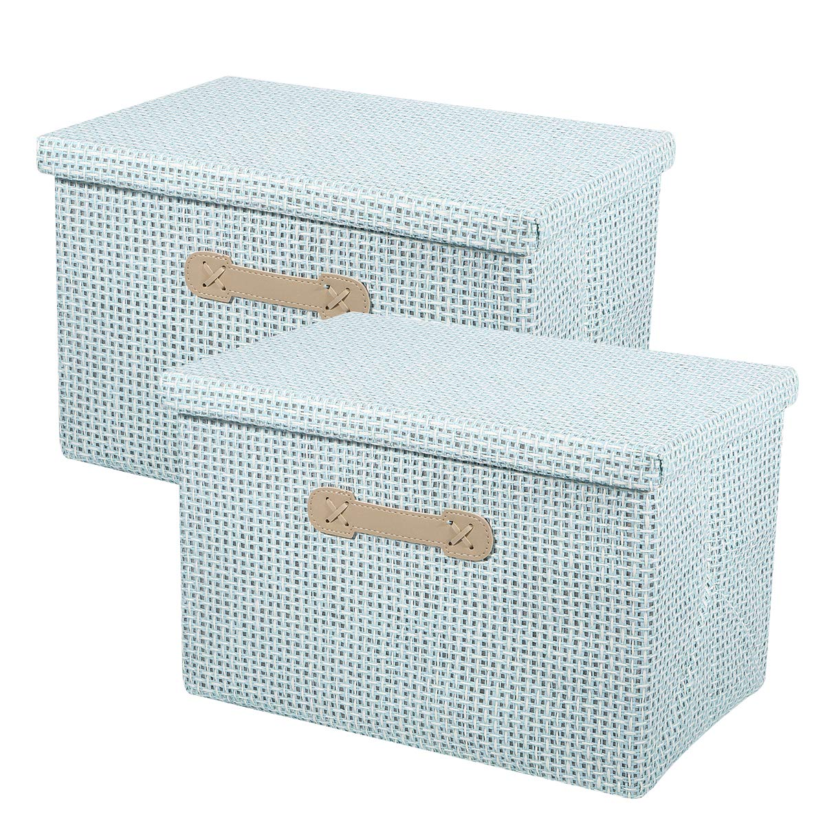 HUATK2 Pack Decorative Storage Boxes with Lids Storage Woven Baskets for Shelves, Closet Organization Bins for Office, Bedroom, Closet, Toys (Blue)